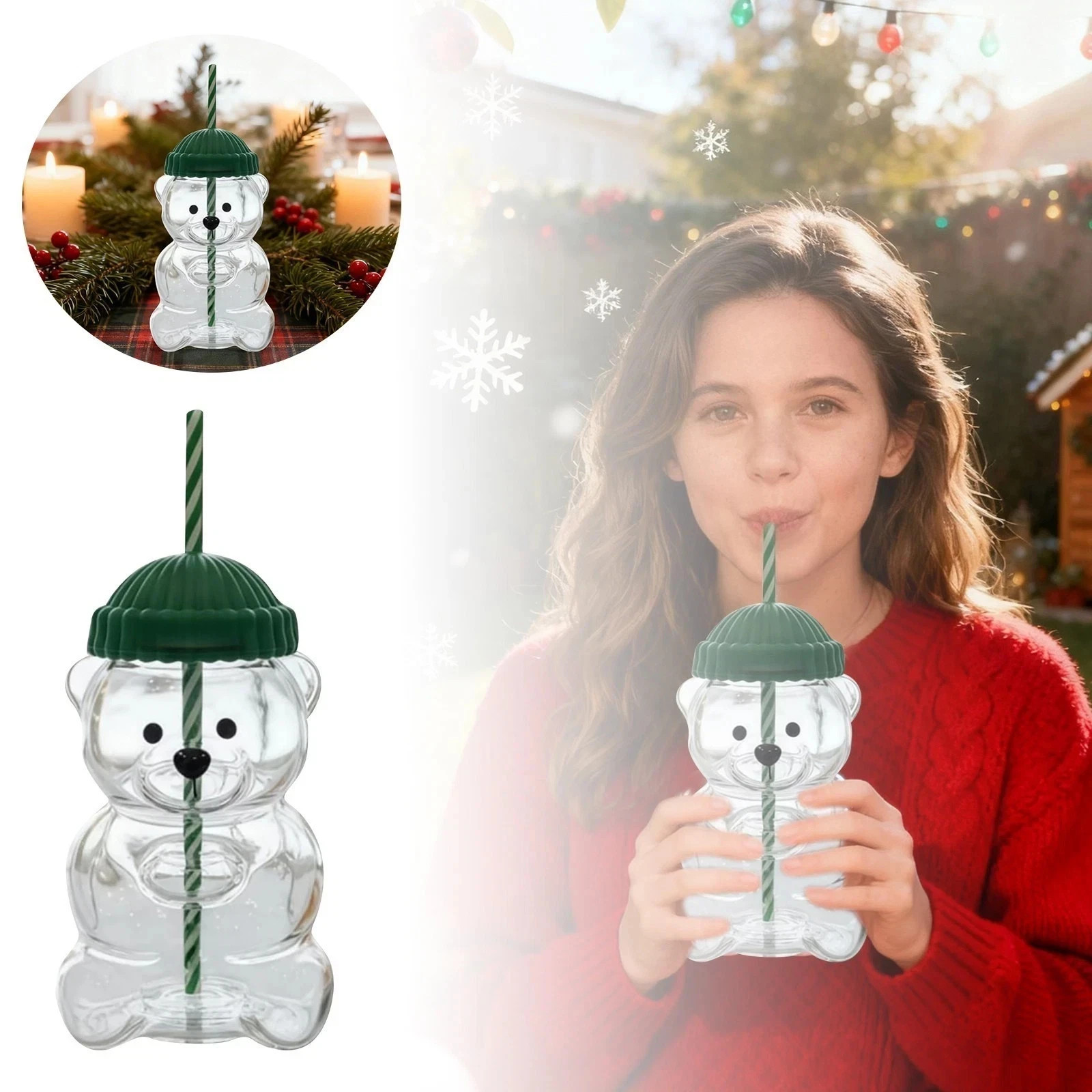 2025 Holiday Glass Bear Cold Cup Straw 20oz Mug Jar Coffee Starbucks Inspired