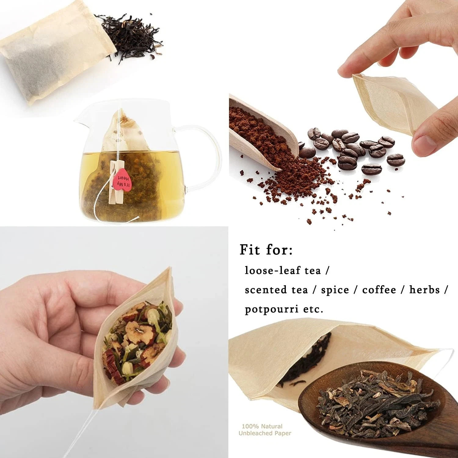 600 Pcs Disposable Tea Filter Bags for Loose Tea Drawstring Empty Tea Bags