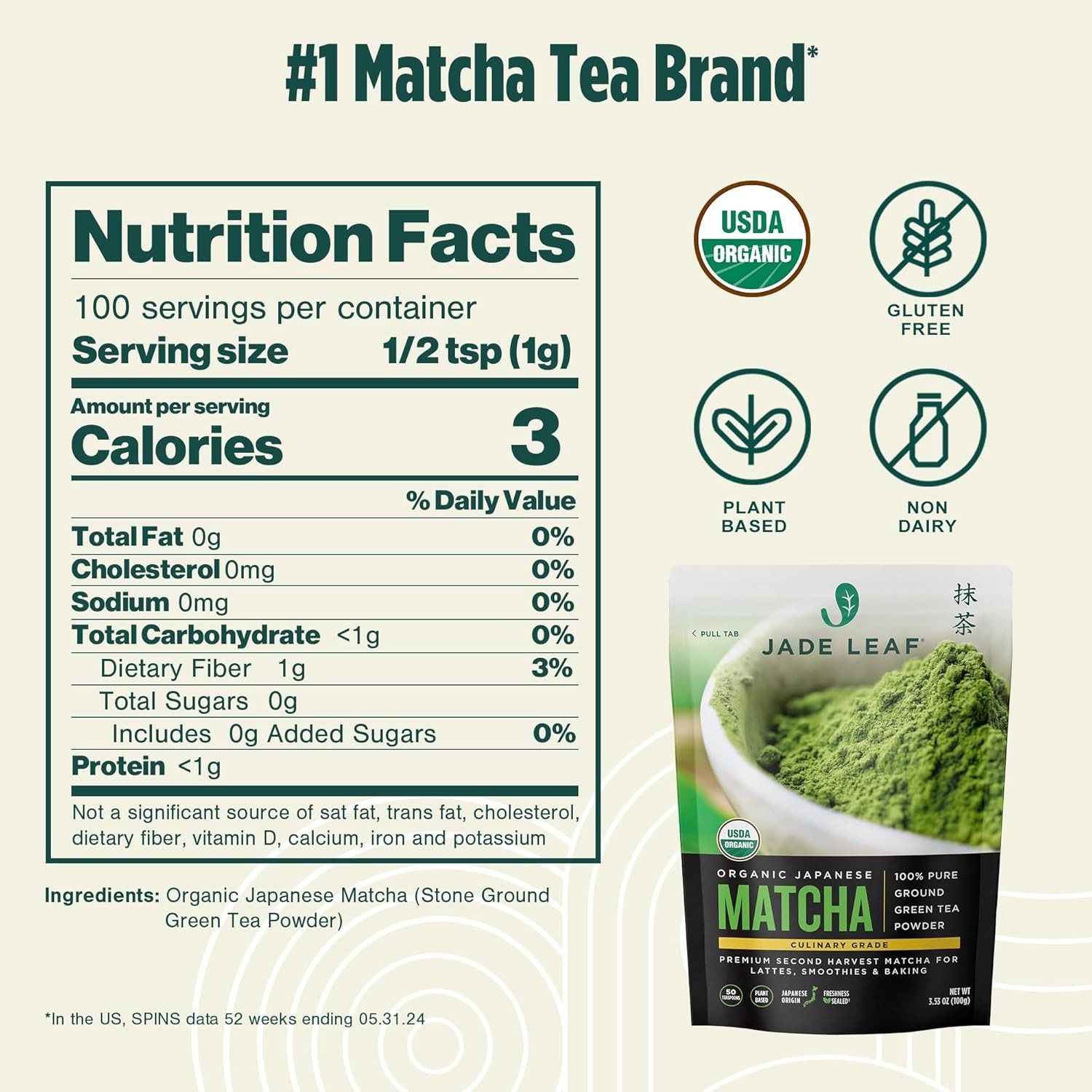 Jade Leaf Matcha Powder 100g Organic Culinary Grade Japanese Green Tea Latte
