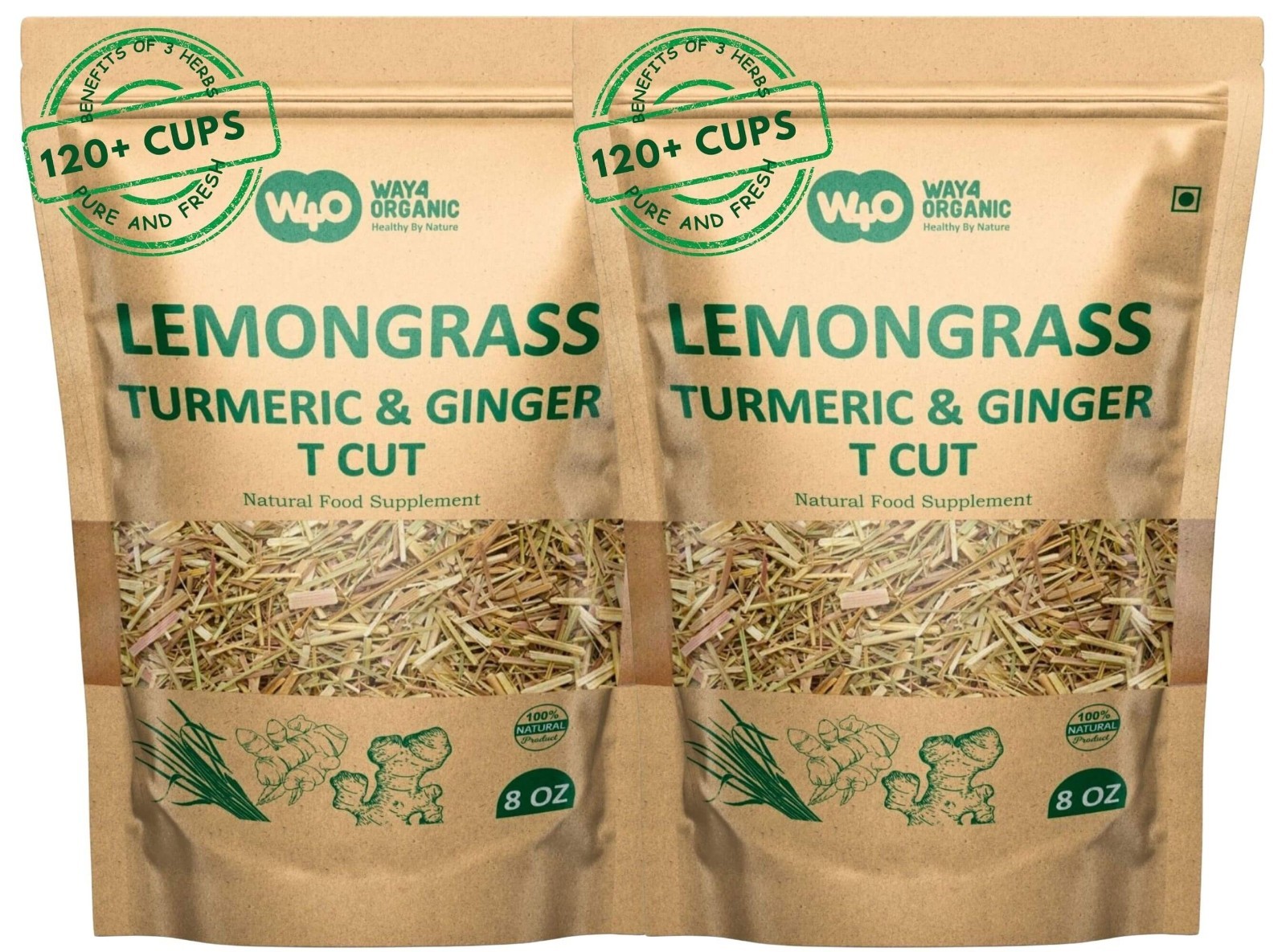 Lemongrass Herbal Tea: Turmeric & Ginger, Caffeine-Free (8-ounce)(2 Pack)