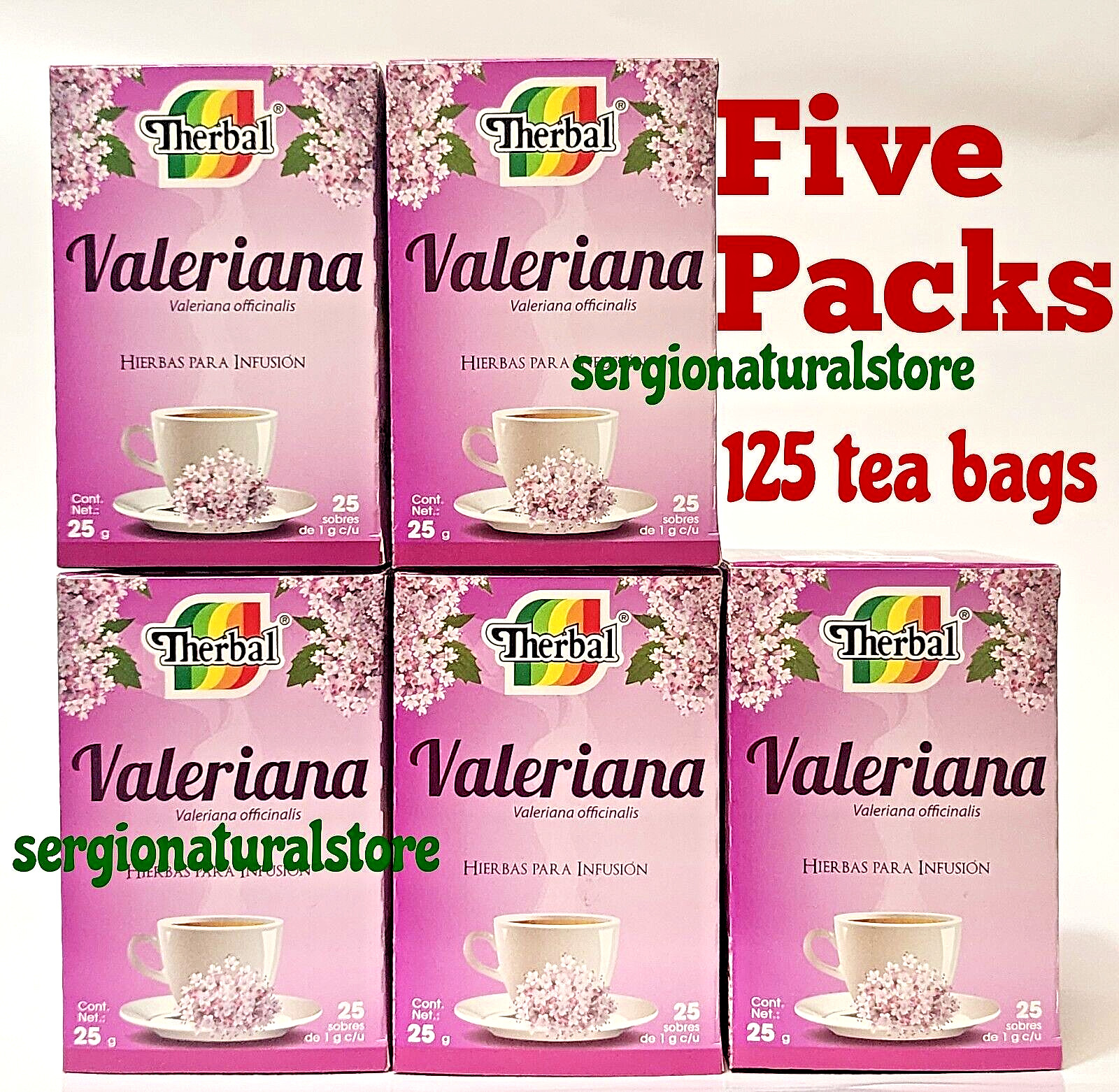 5 Packs Te de Valeriana Root Tea 125 bags (Veleriana edulis) Caffeine Free
