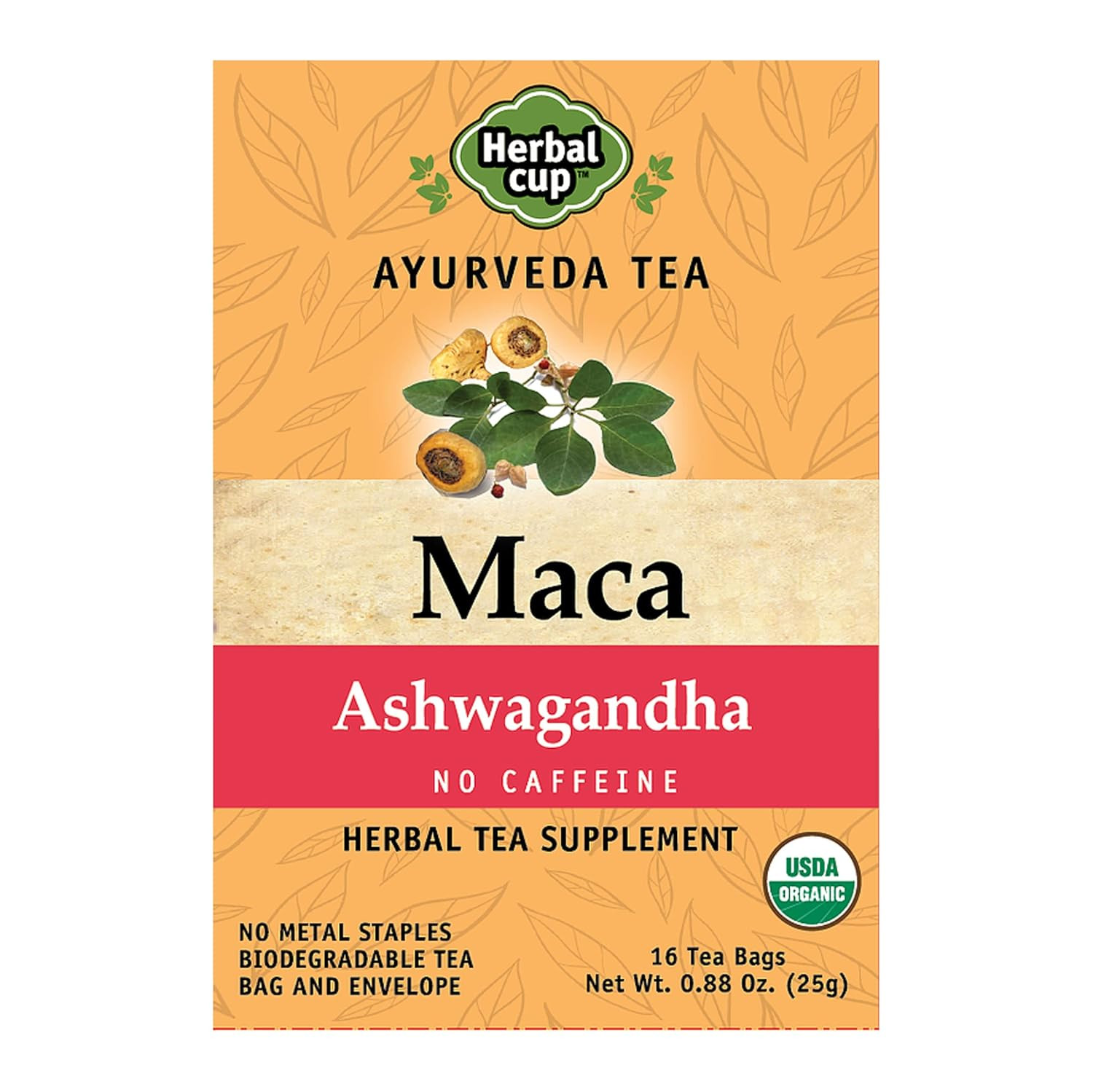 Herbal Cup Ayurveda Maca Tea, Organic Ashwagandha, No Caffeine Herbal Teas (16 C