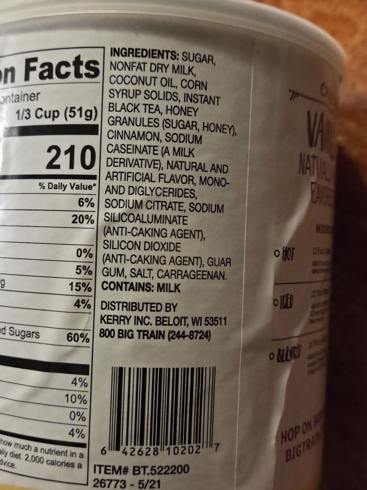 Big Train Vanilla Chai Tea Latte Beverage Mix, 1.9 Pound BB 8/2026