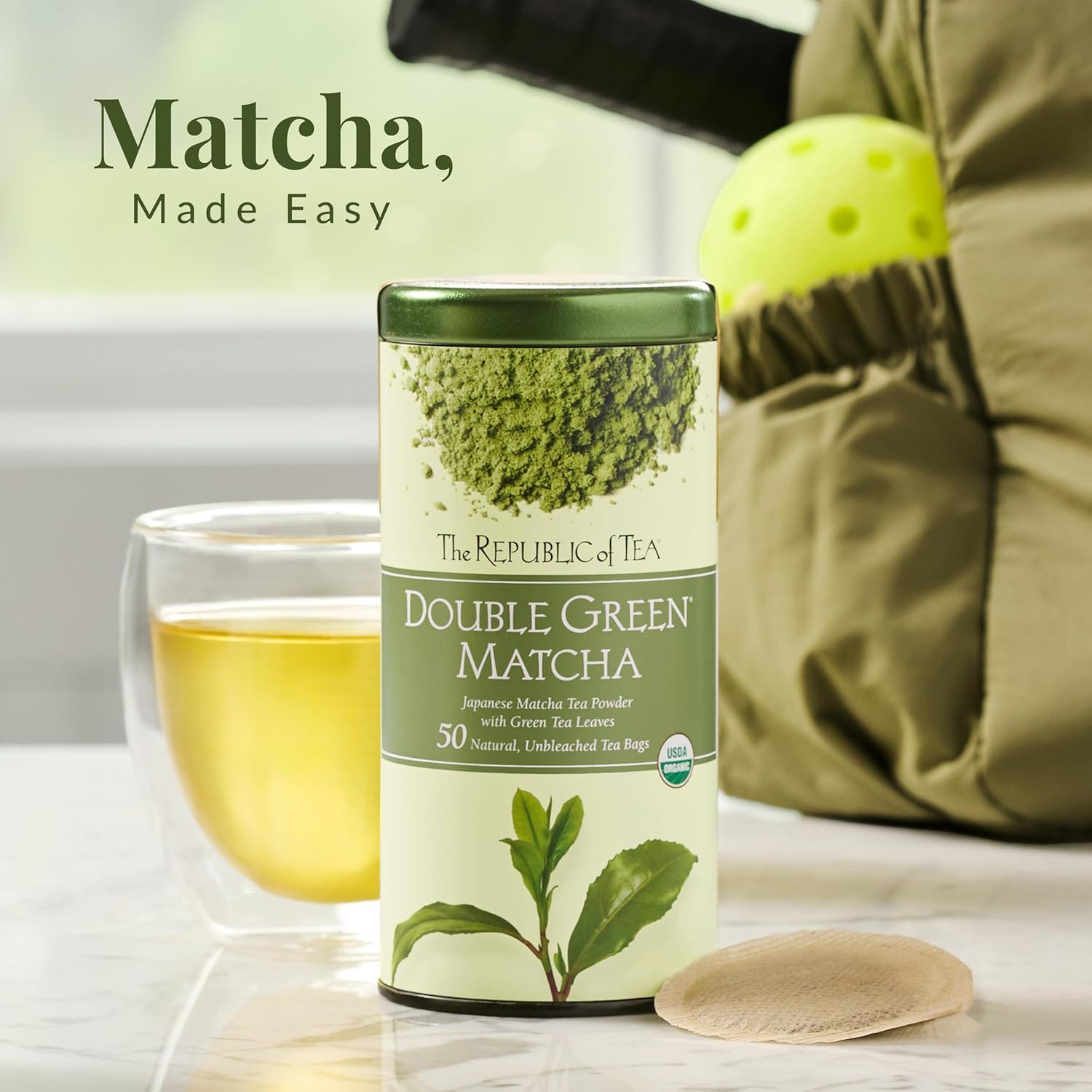 The Republic of Tea Organic Double Green Matcha, Individual Tea Bags with Japane