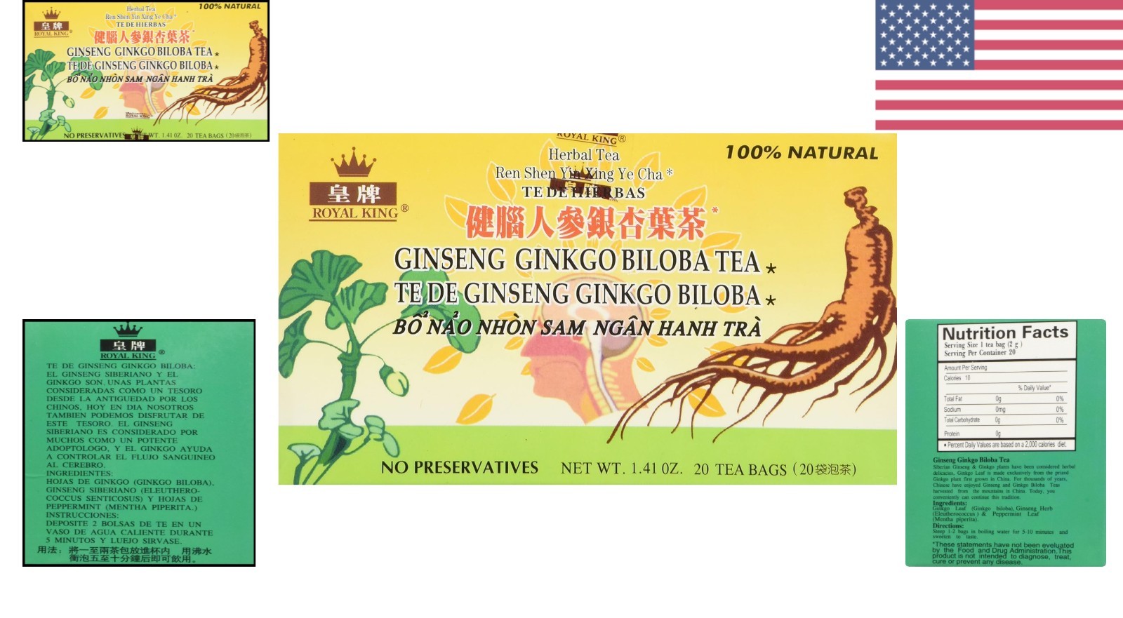 20 Count Ginseng Ginkgo Biloba Herbal Tea – Boost Energy and Focus Naturally