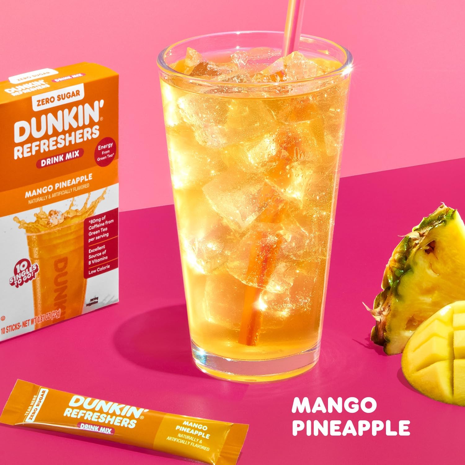 Dunkin Refreshers Mango Pineapple Powdered Drink Mix Energy Green Tea