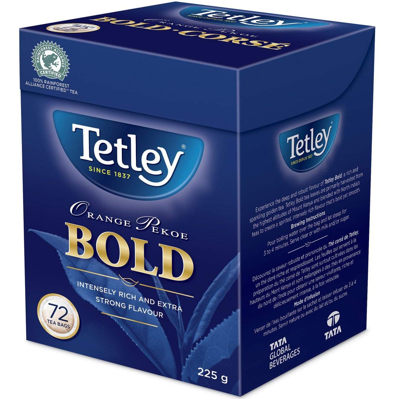 Tetley Bold Orange Pekoe Tea – 72ct/225g {Imported from 72 Count (Pack of 1)