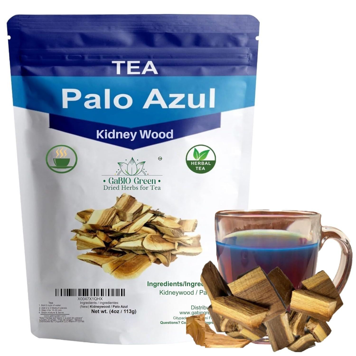 Palo Azul, Kidney Wood (4Oz/119Gr), Blue Stick Herbal Tea Bark, Palo Azul Tea, R