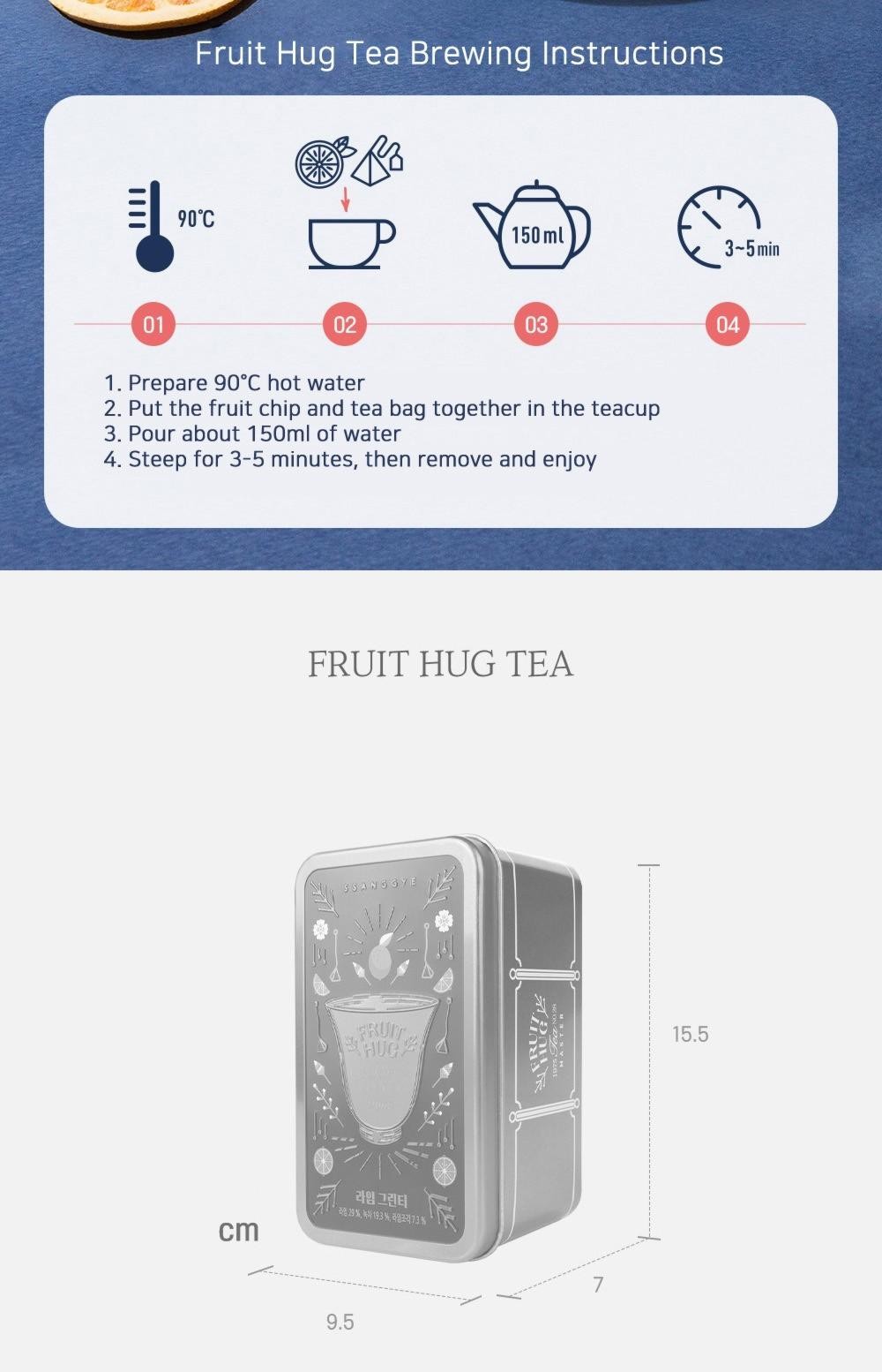 Ssanggye Korean Fruit Hug Tea Tin w/ Dried Fruit Chips Premium 6 Bags