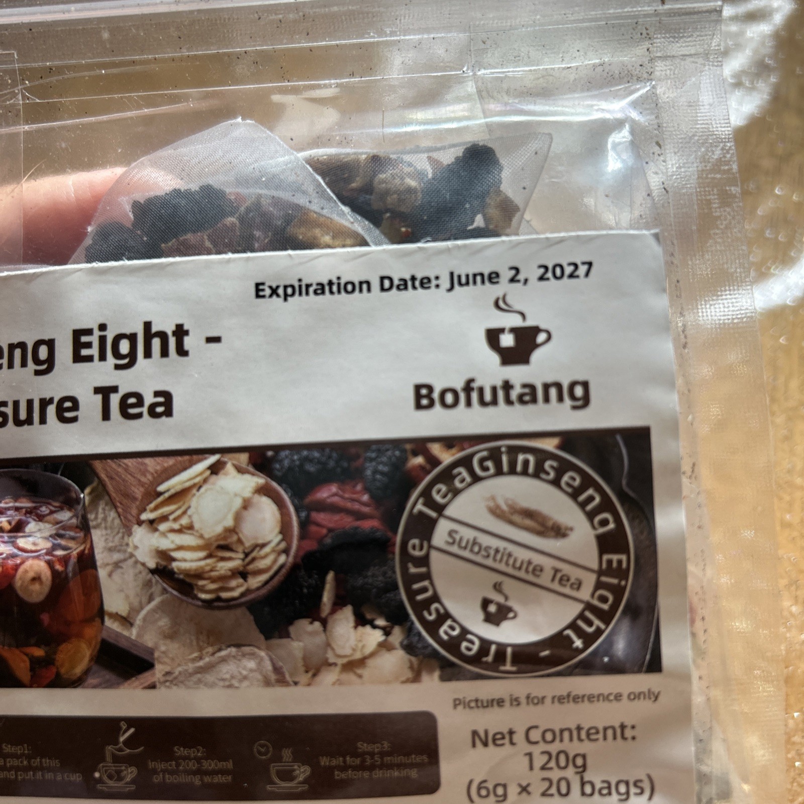 Ginseng Eight Treasure Tea, 20 bags, 6 g each, EXP 06/02/26