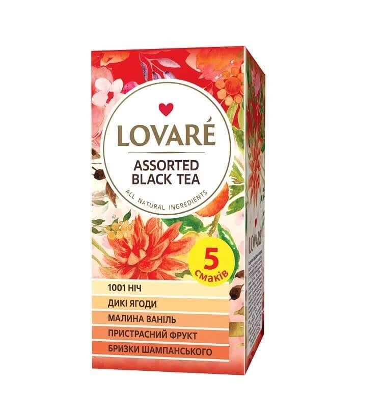 Ukrainian Natural Assorted Black Tea LOVARE Floral & Fruit 5 Flavors 25 Tea Bags