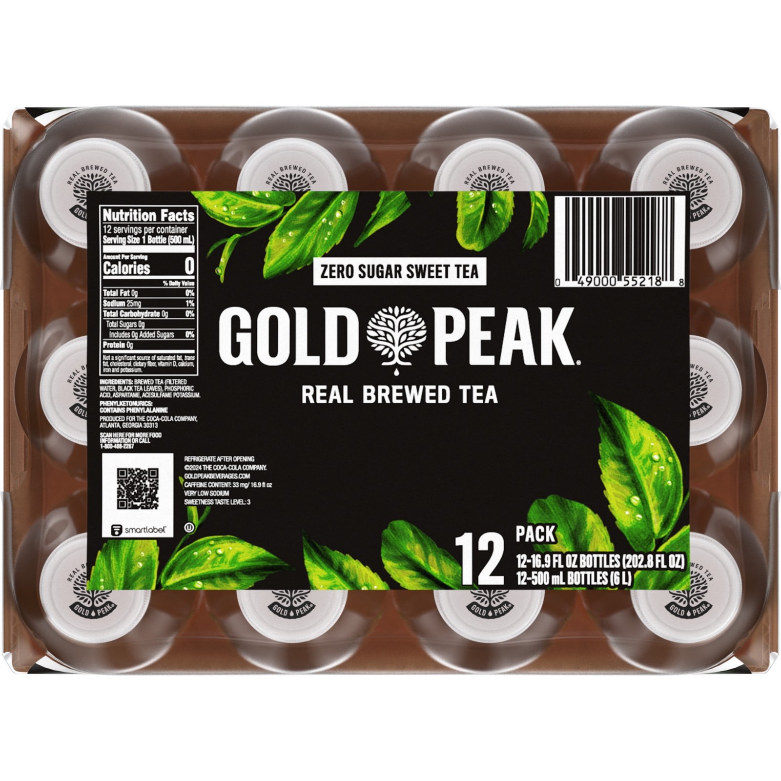Gold Peak Zero Sugar Sweet Tea Bottles, 16.9 fl oz, 12 Pack