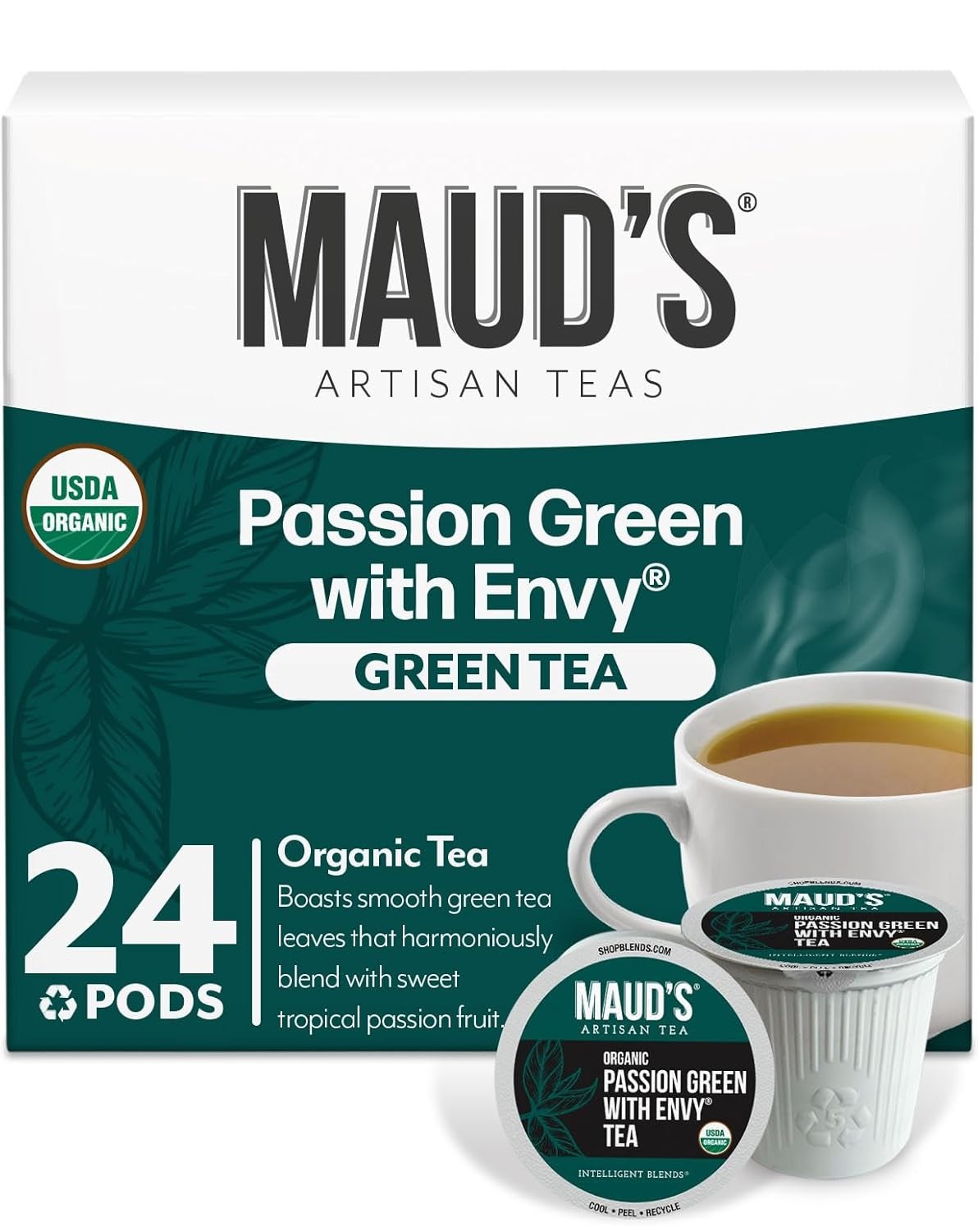 Maud’s Organic Passion Green Tea Pods, 24 ct, Recyclable 24 Count (Pack of 1)