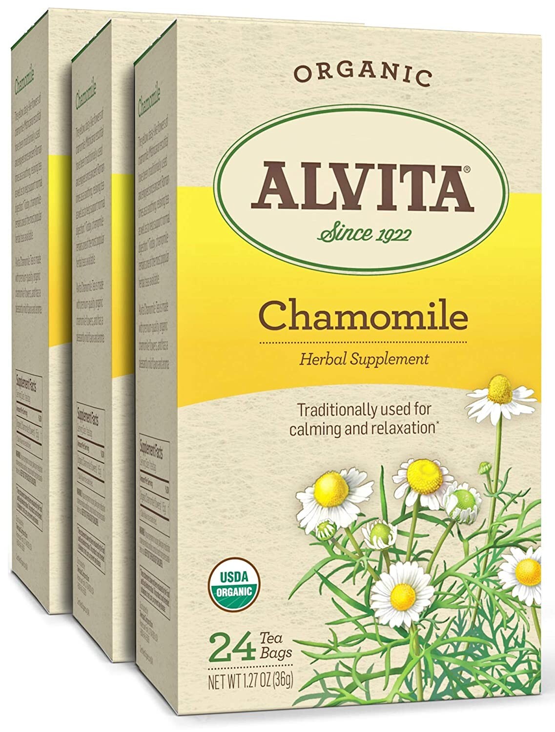 Alvita Chamomile Organic Herbal Tea Bags 24 ( 3 Pack Total 72 Bags) Expr 10/2022