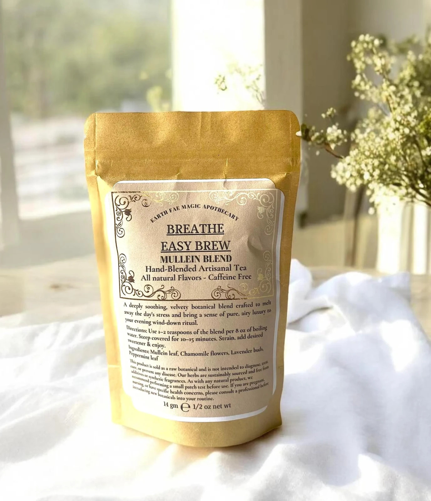 Breathe Easy Mullein Loose Leaf Blend, chamomile lavender peppermint herbal tea
