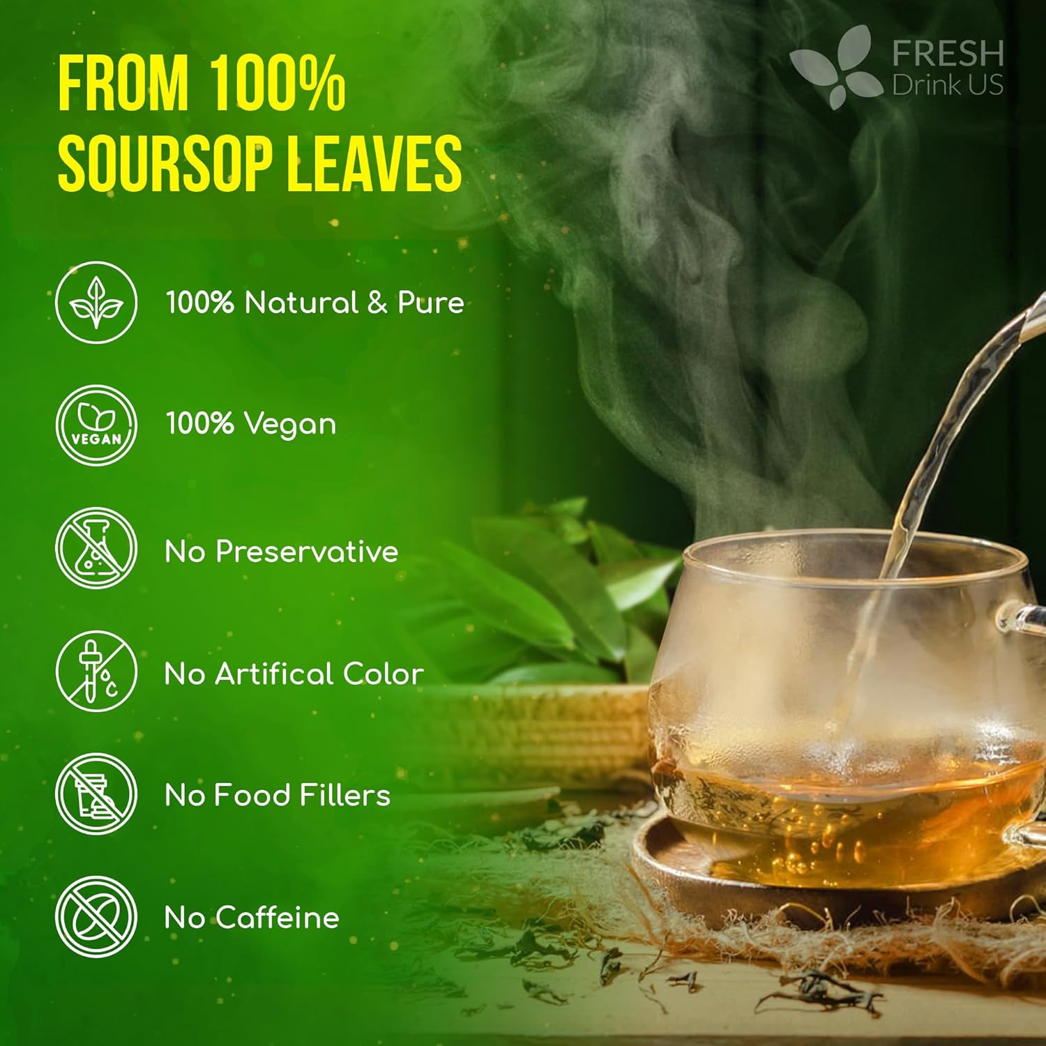 , Premium 275+ Soursop Graviola Whole Dried Leaves Tea, 275-300 Soursop Graviola