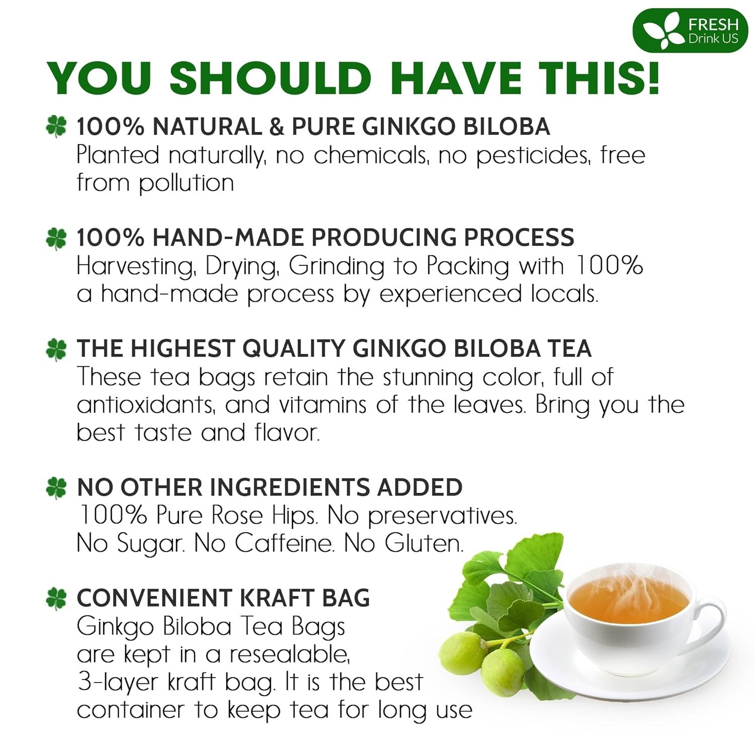 75 Count Ginkgo Biloba Tea Bags – 100% Natural & Pure Herbal Experience