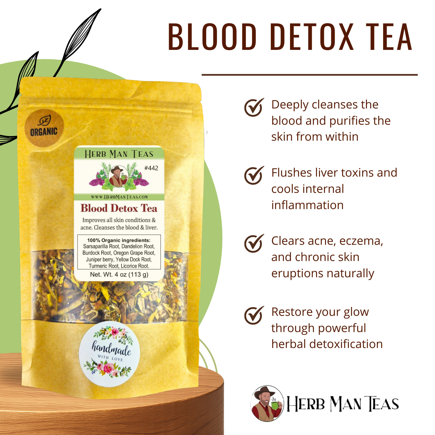 BLOOD CLEANING TEA – for all skin conditions by master herbalist 4oz