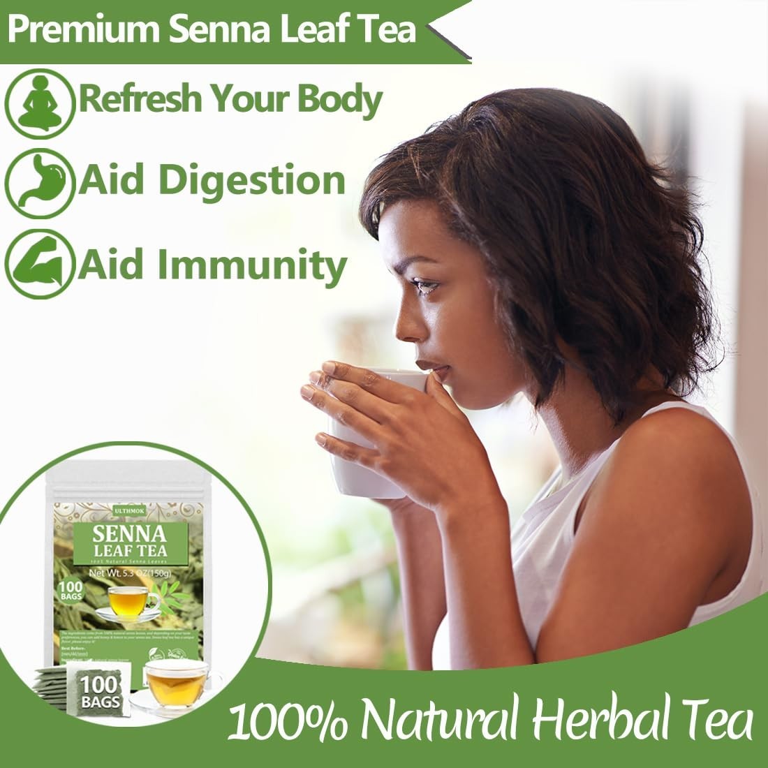 100 Count Senna Tea Bags – 100% Natural & Caffeine-Free Wellness