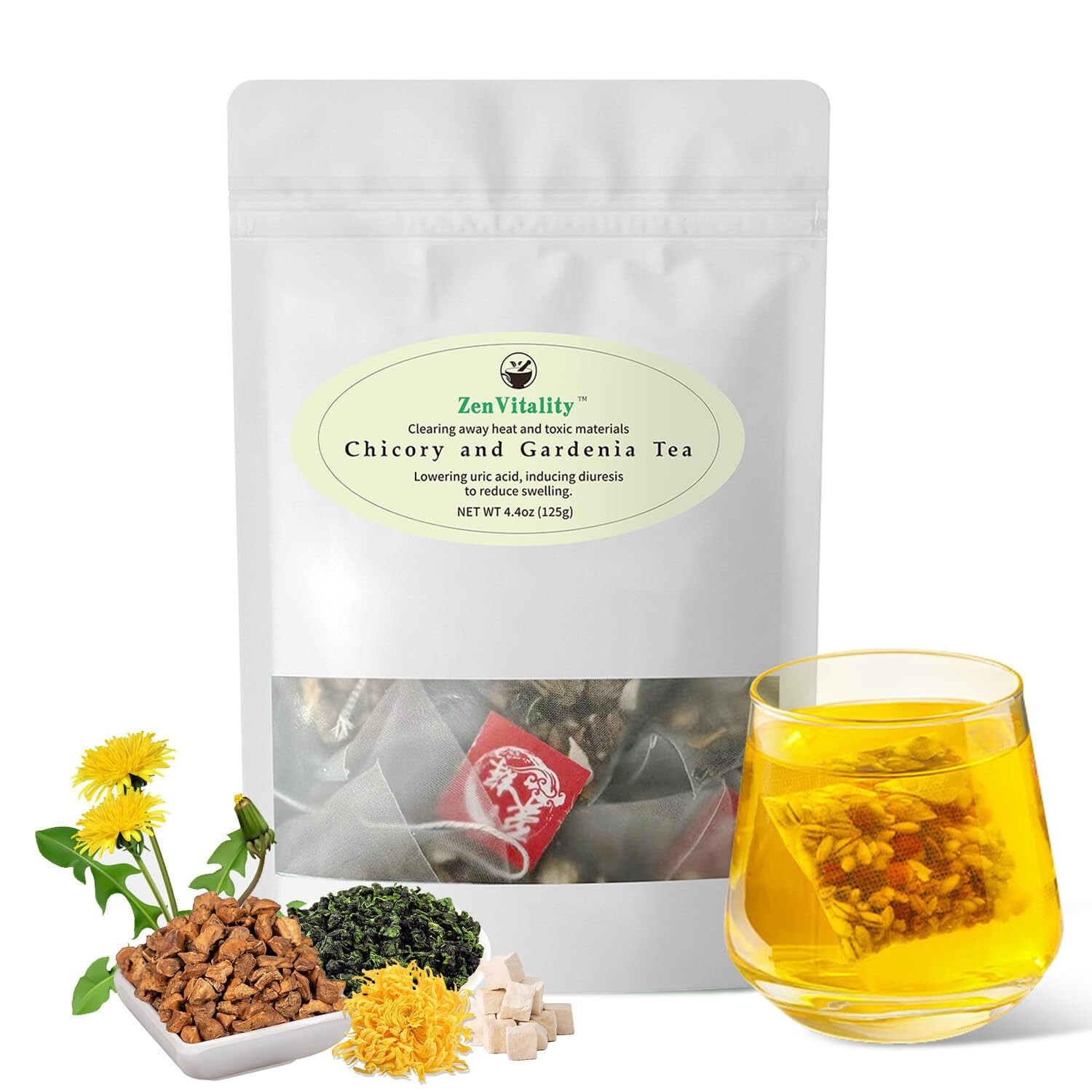 ZenVitality Chicory And Gardenia Tea Bags Kidney and Liver Tea chicory root C…
