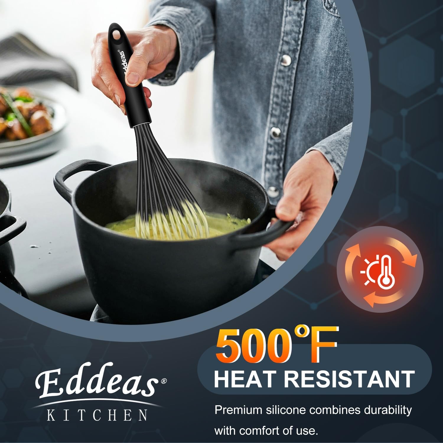 Whisks For Cooking – 500 °F Heat Resistant Silicone 7+9+11 inch, Black 3Pcs