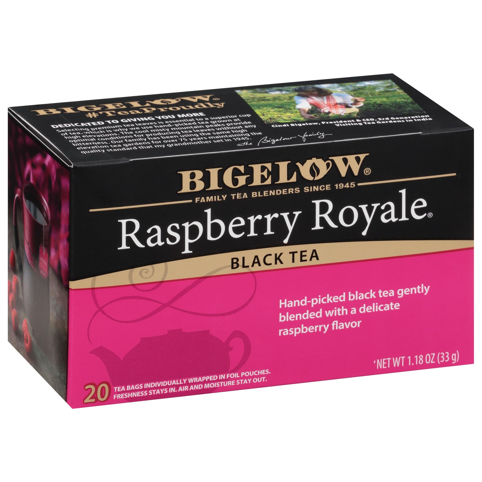 Bigelow Raspberry Royale Tea Bags 20-Count Boxes Pack of 6, 120 Tea Bags Total.
