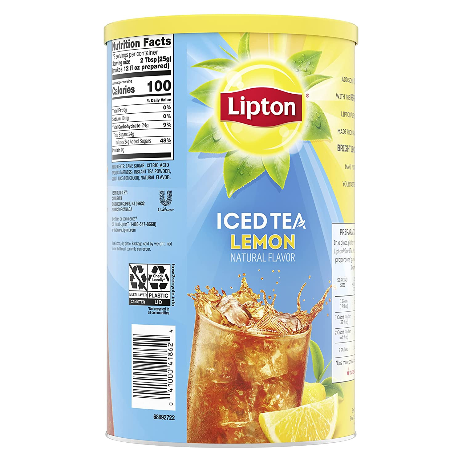 Lemon Sweetened Iced Tea Mix, Makes 28 Quarts (Pack of 2)
