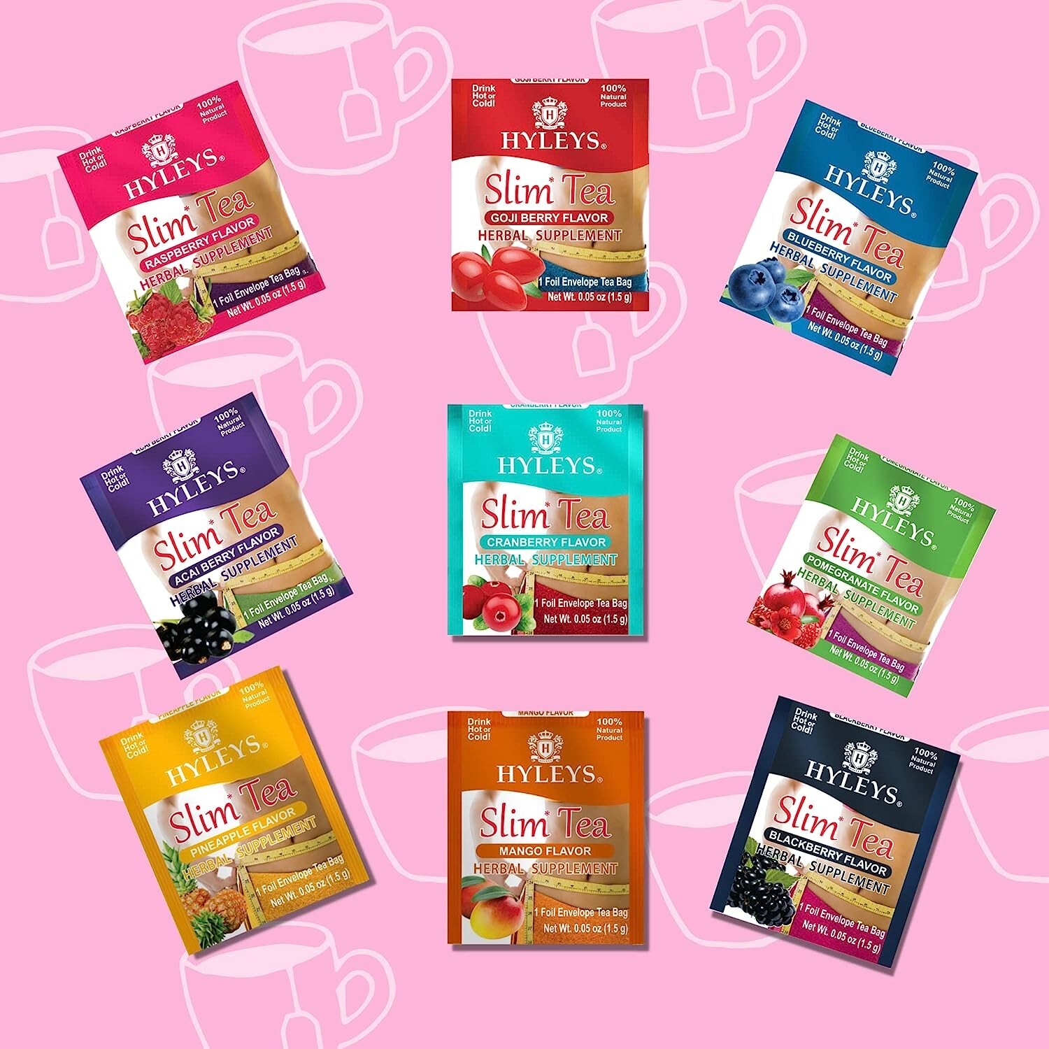 Hyleys Slim Tea 9 Flavor Assortment 100 Ct – Weight Loss Herbal Supplement