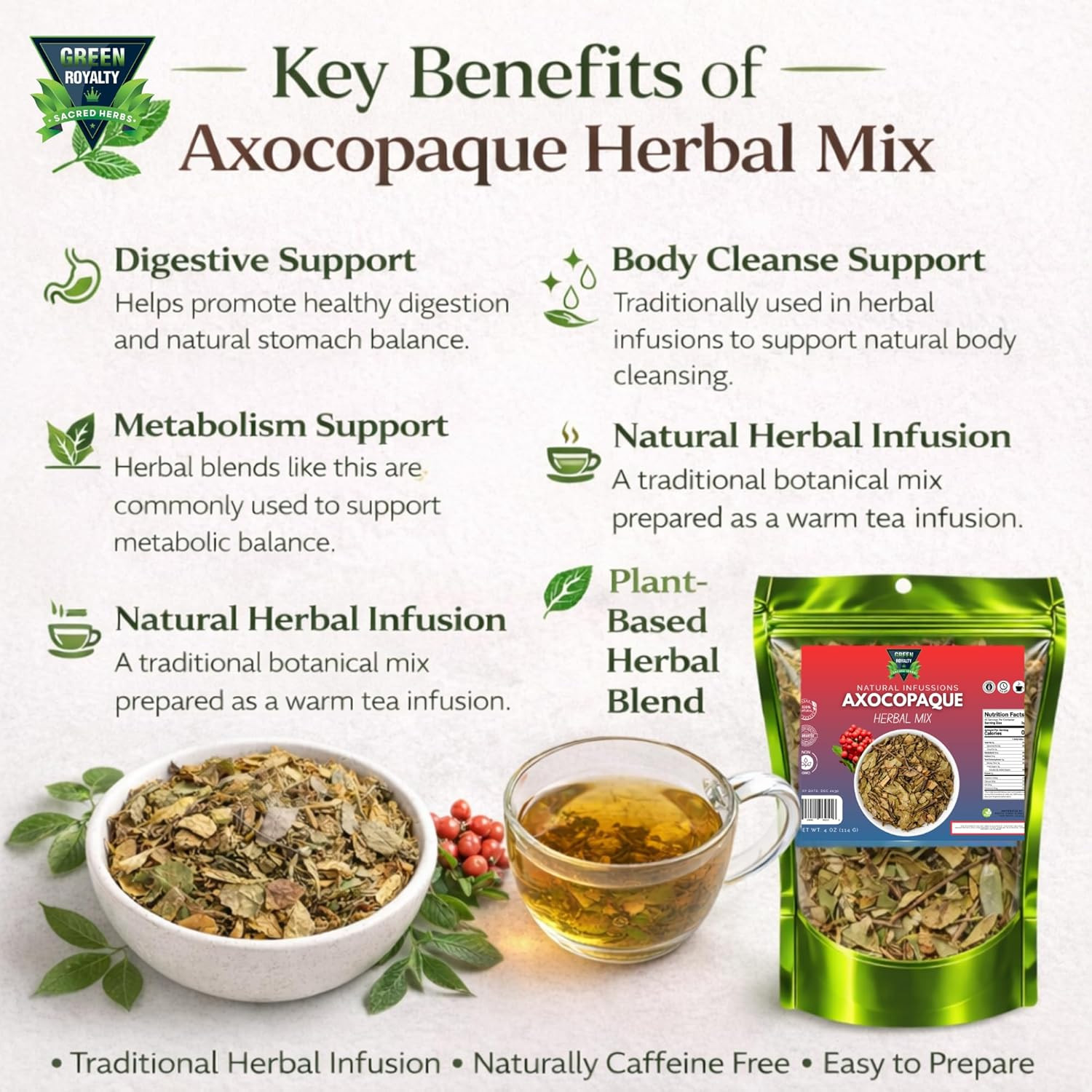 Axocopaque Herbal Mix Tea – Natural Loose Leaf Herbal Infusion – Caffeine Free B