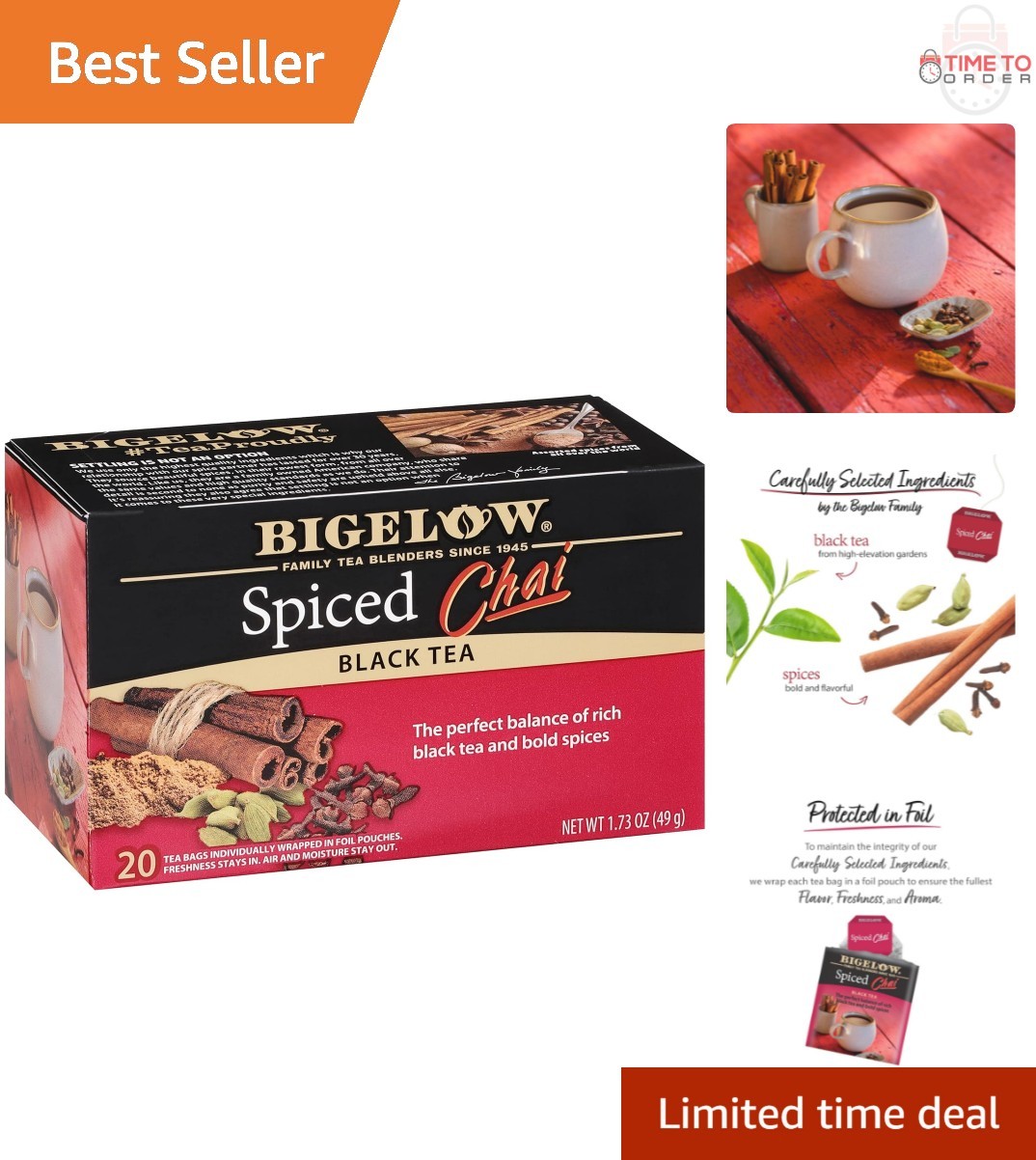 Tea Spiced Chai Bags 1.73 Ounces Pack of 6 Gourmet Grocery
