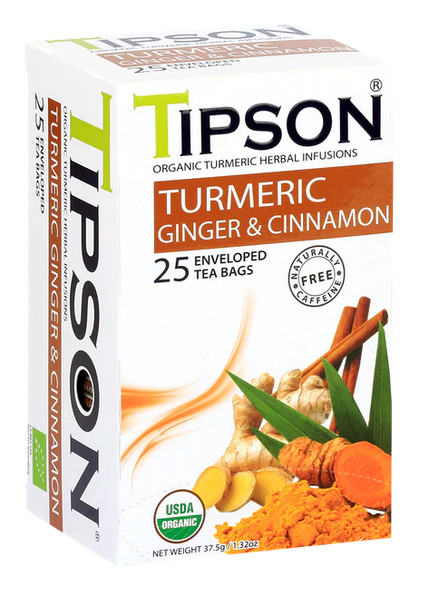 Tipson Turmeric Natural Herbal Infusions USDA Organic 25 Ceylon Tea Bags – 30g