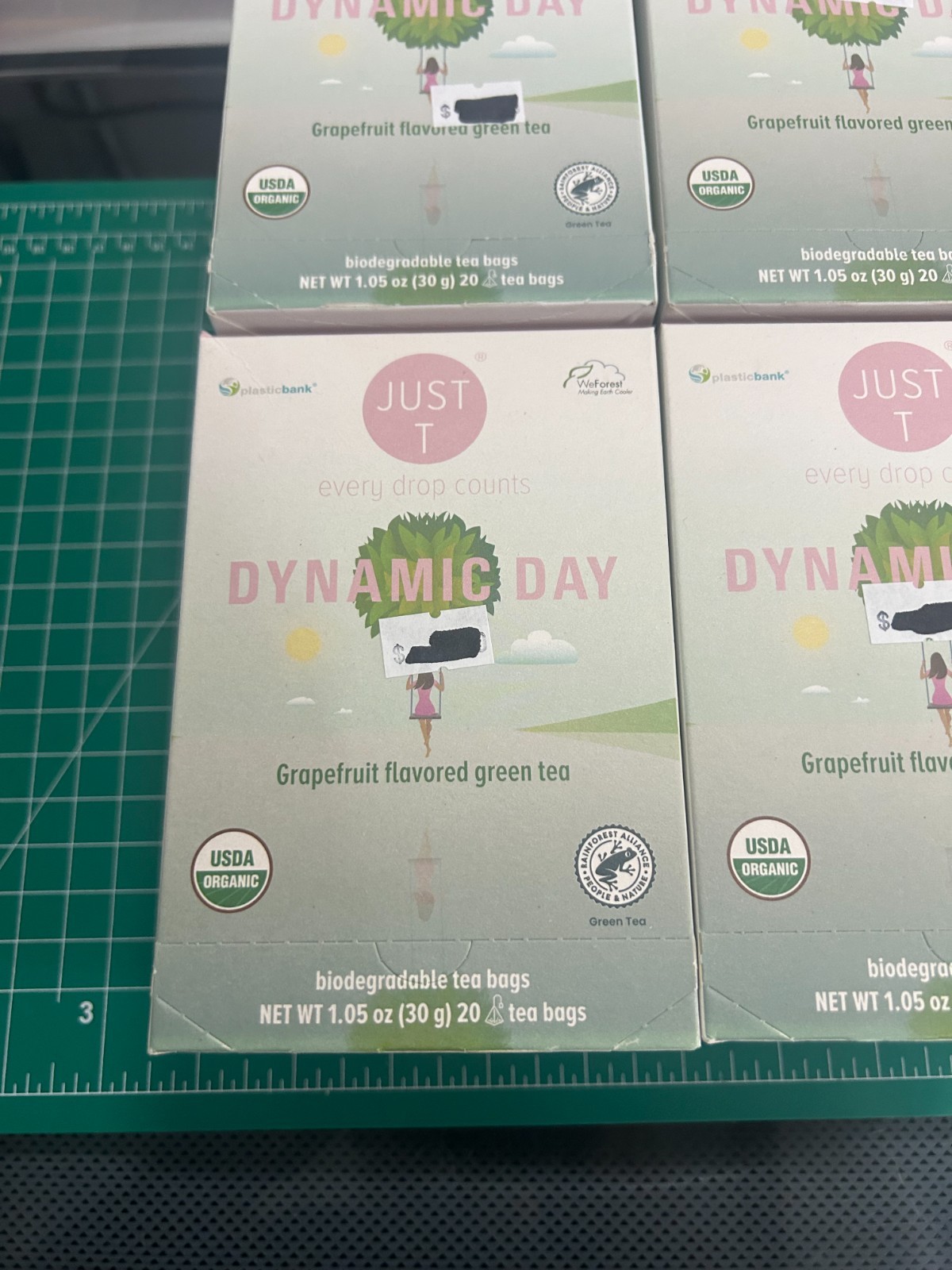 4-pack lot 20CT JUST T Dynamic Day Grapefruit flavored organic GREEN tea