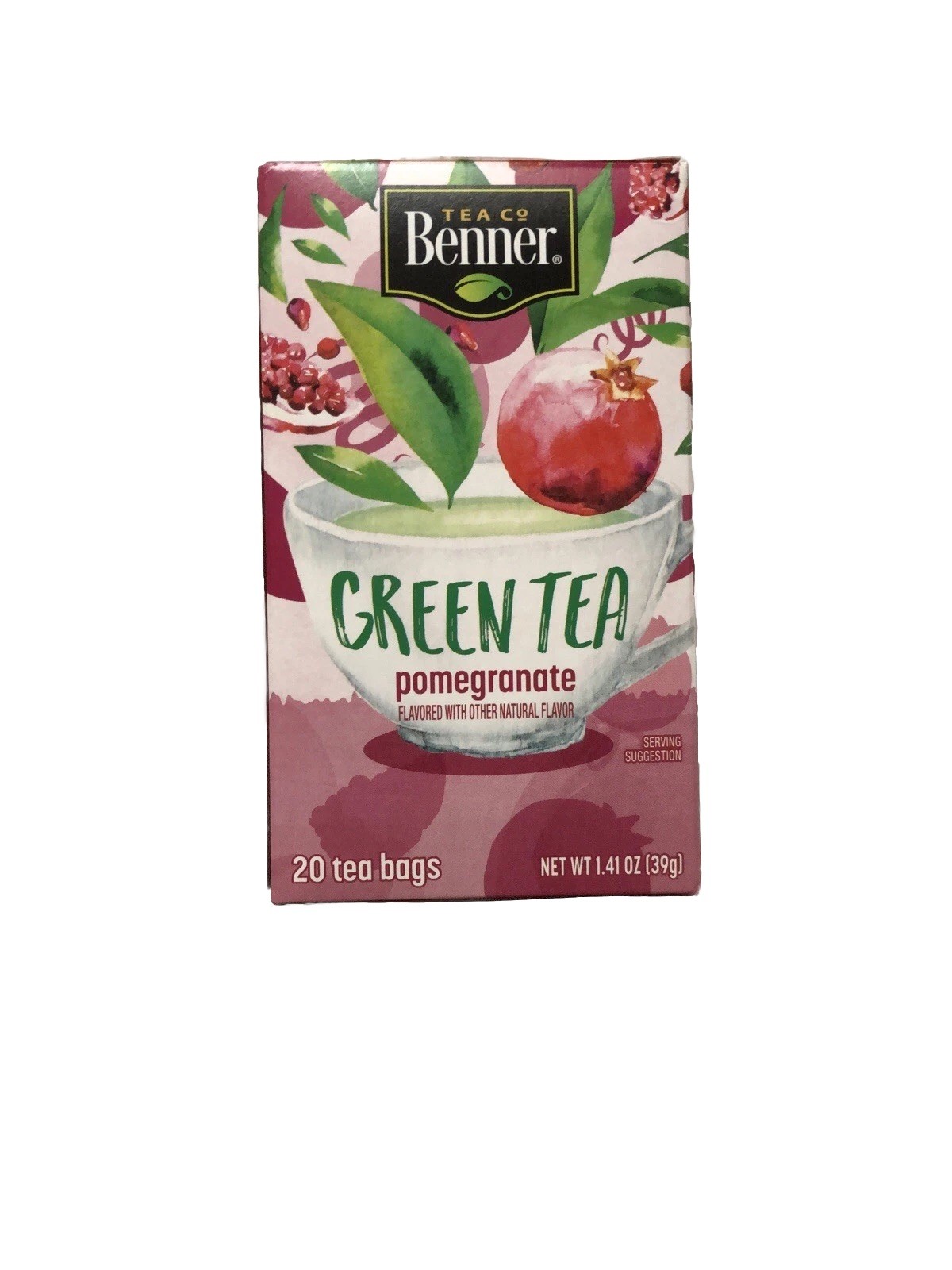 Benner Pomegranate Green Tea 20 Bags Hibiscus Rooibos Orange Peel 1.41 EA
