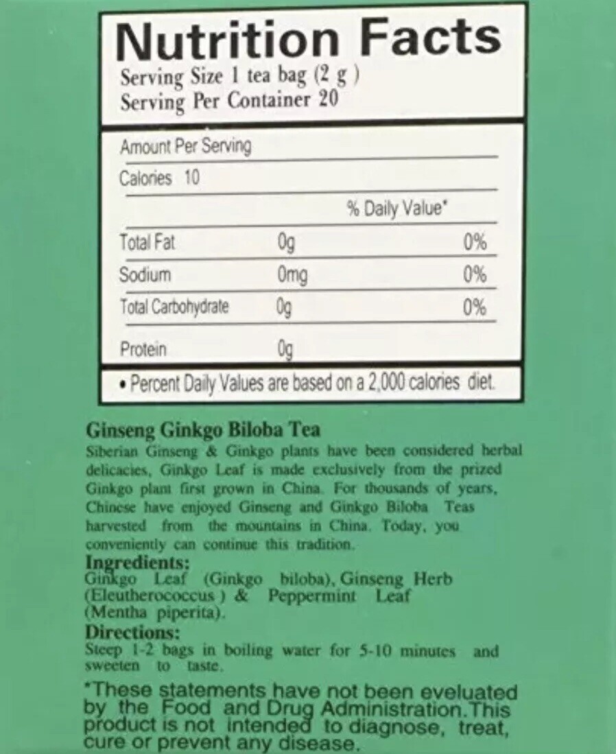 Royal King Ginseng Ginkgo Biloba Tea 20 Tea Bags/box