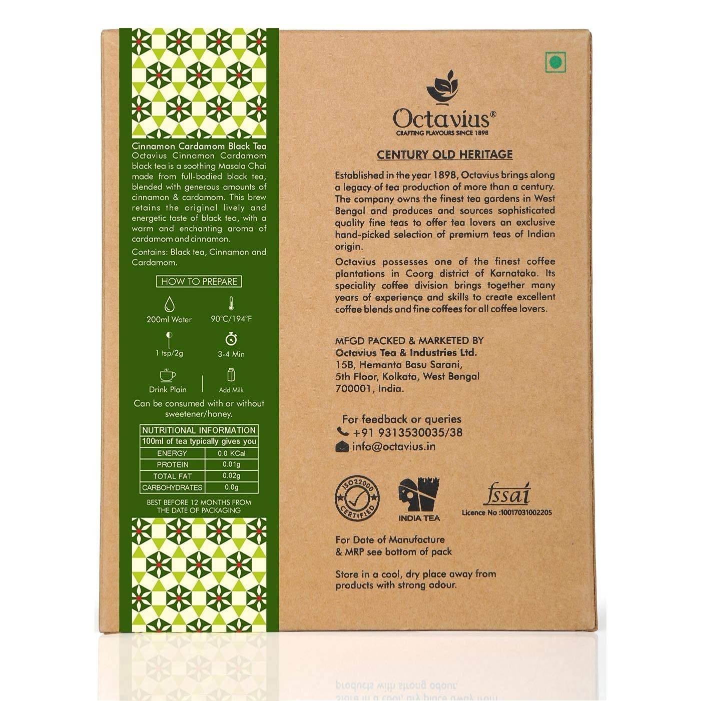 Octavius Cinnamon & Cardanom Loose Leaf Black Tea – 100 Gms (Pack of 2)