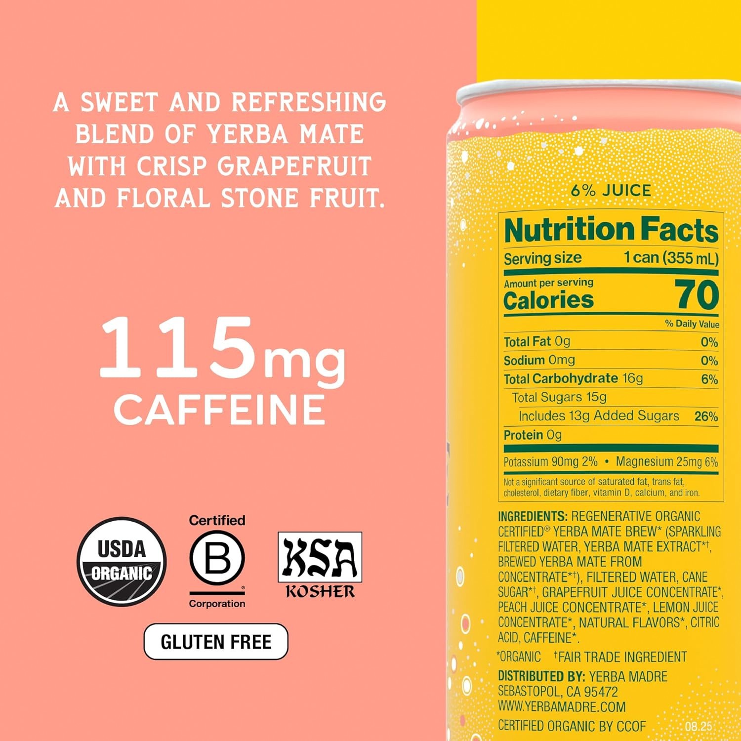 12 Pack Sparkling Yerba Mate Pink Grapefruit Organic Energy Drink (Grapefruit)