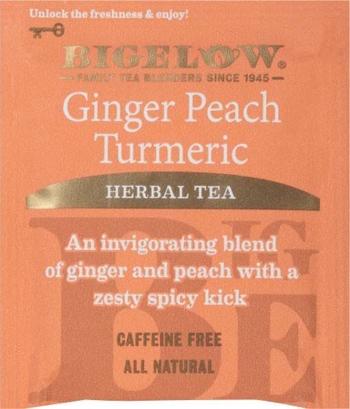 Bigelow Ginger Peach Turmeric Herbal Tea – 18 tea bags