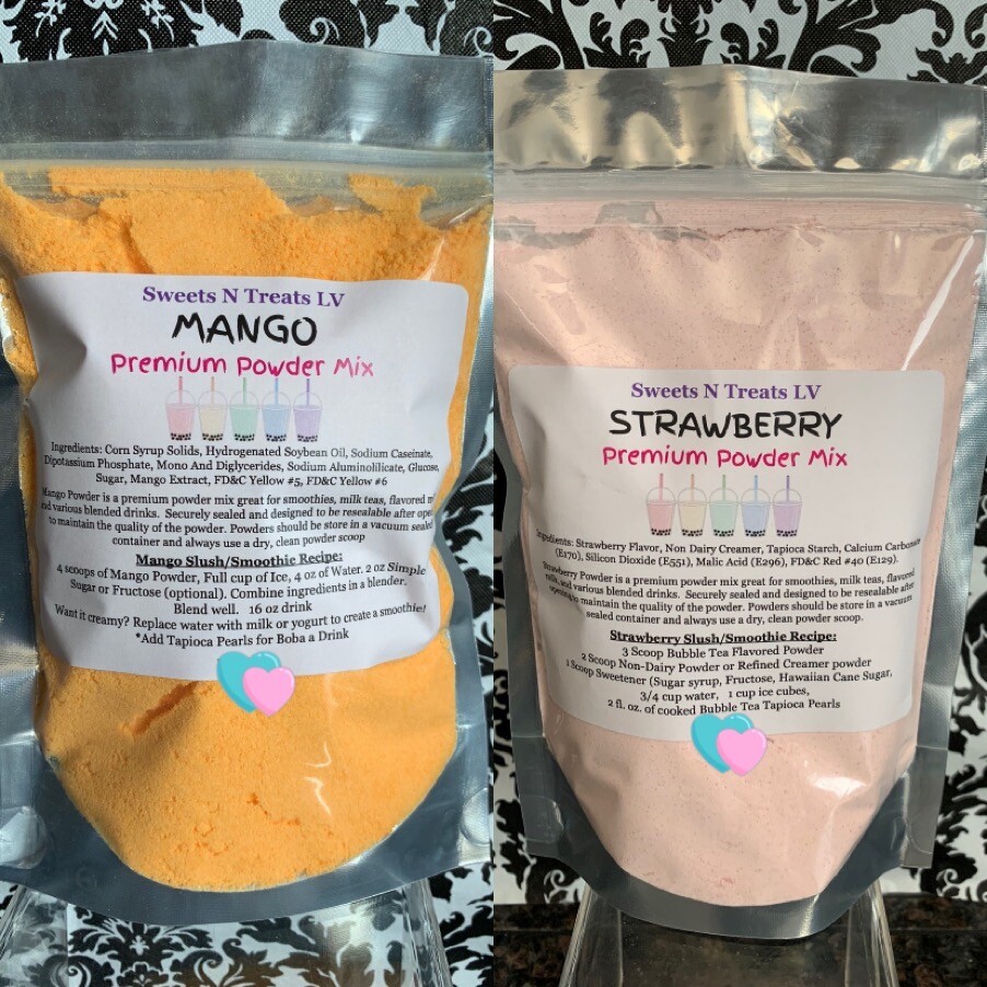 Premium MANGO STRAWBERRY Powder Boba Bubble Tea Tapioca Pearl Smoothie 12 oz