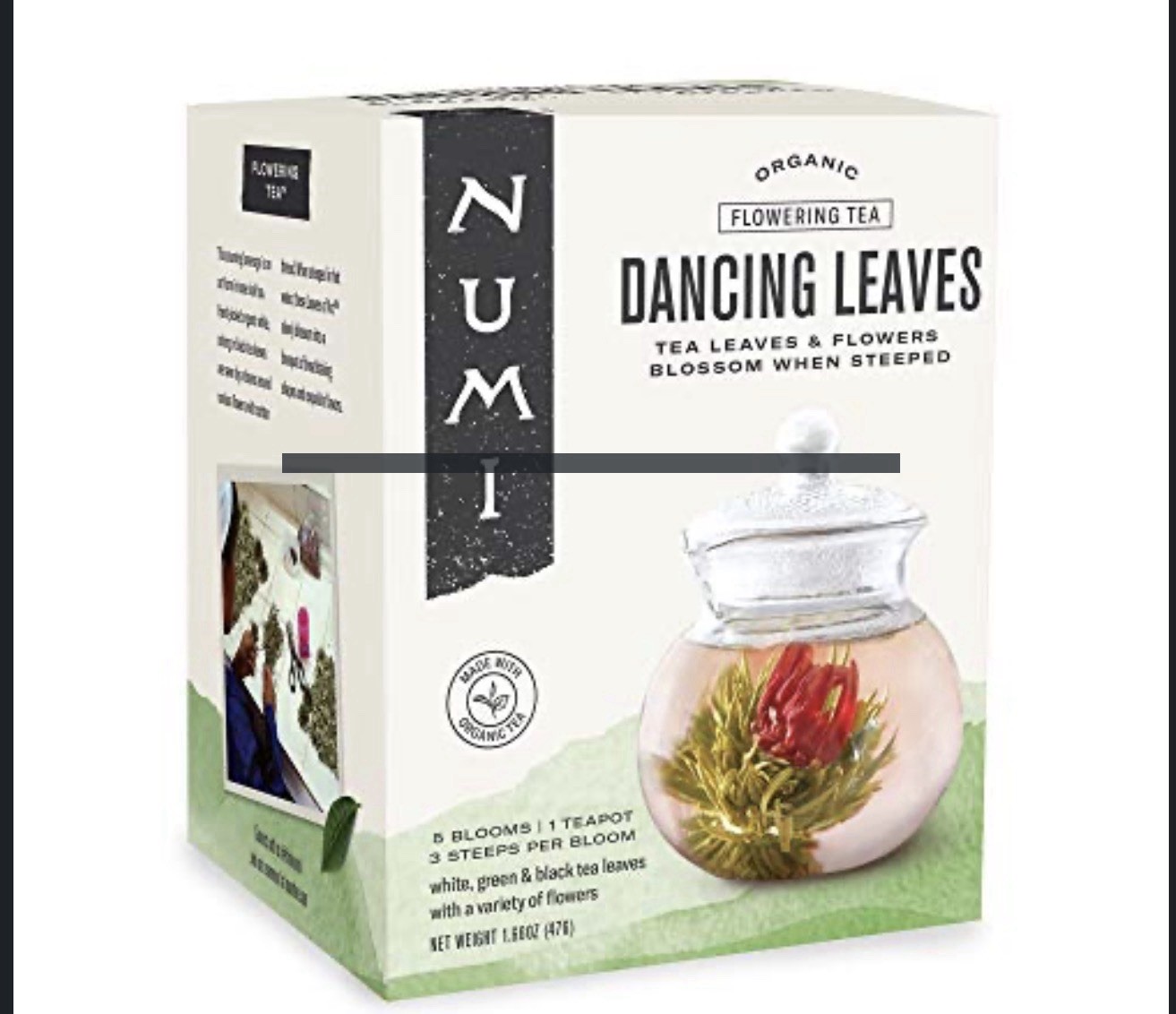 Numi Organic Tea Pot 16 oz Glass + 5 Blossoms Leaves Flowering Gift Set NEW