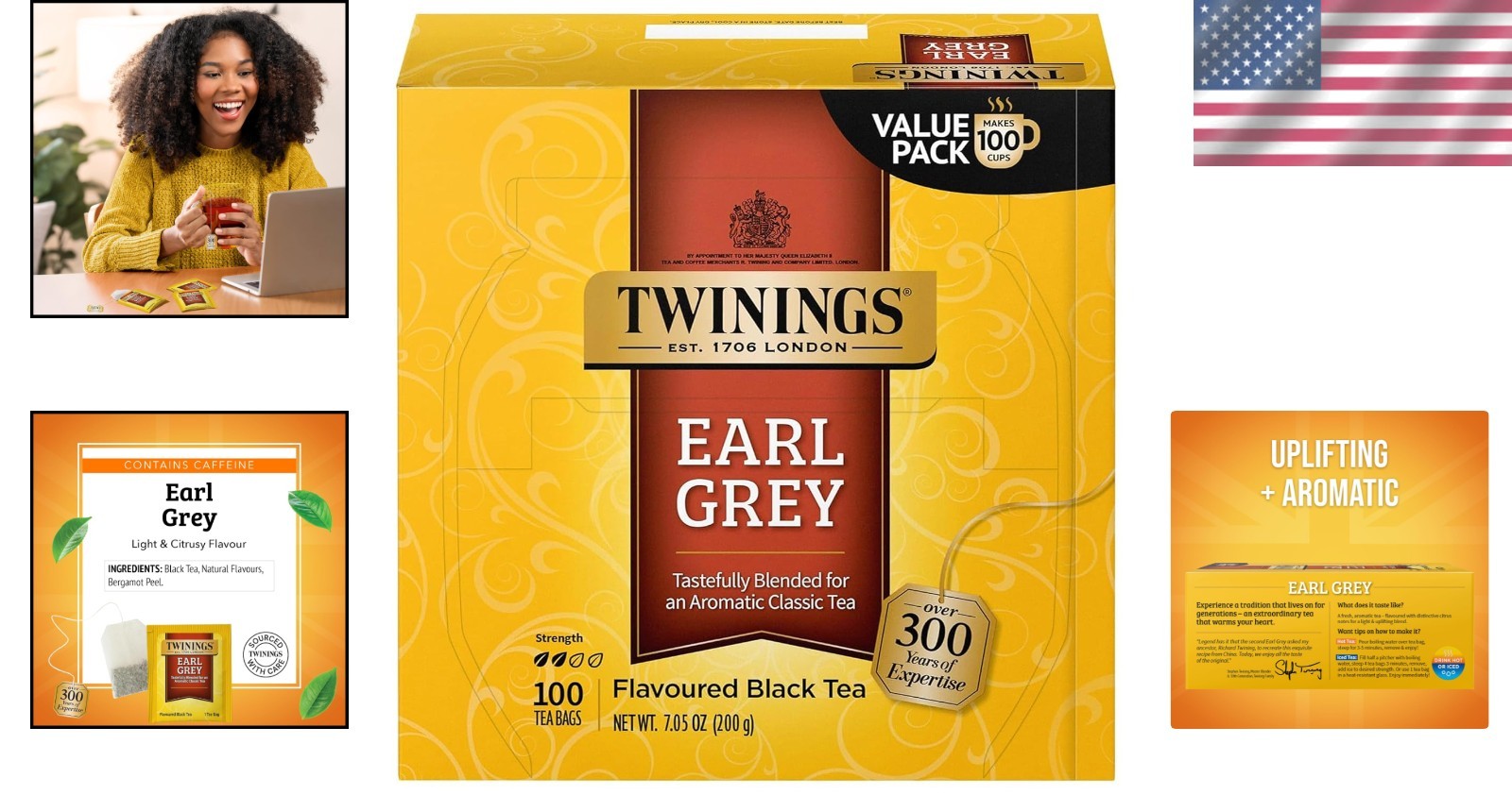 100 Count Earl Grey Tea Bags – Flavored with Citrus & Bergamot, Perfectly Sealed