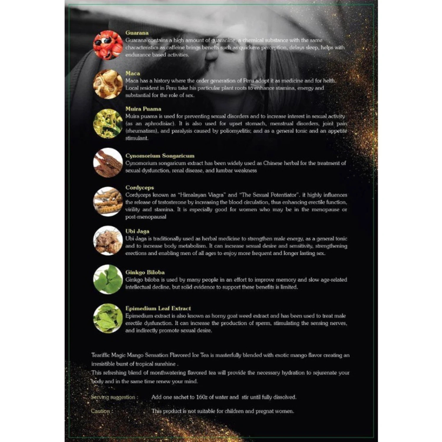 Teariffic Magic Mango Sensation Sexual Men Herb Energy Coffee 1 Box (12 Sachets)