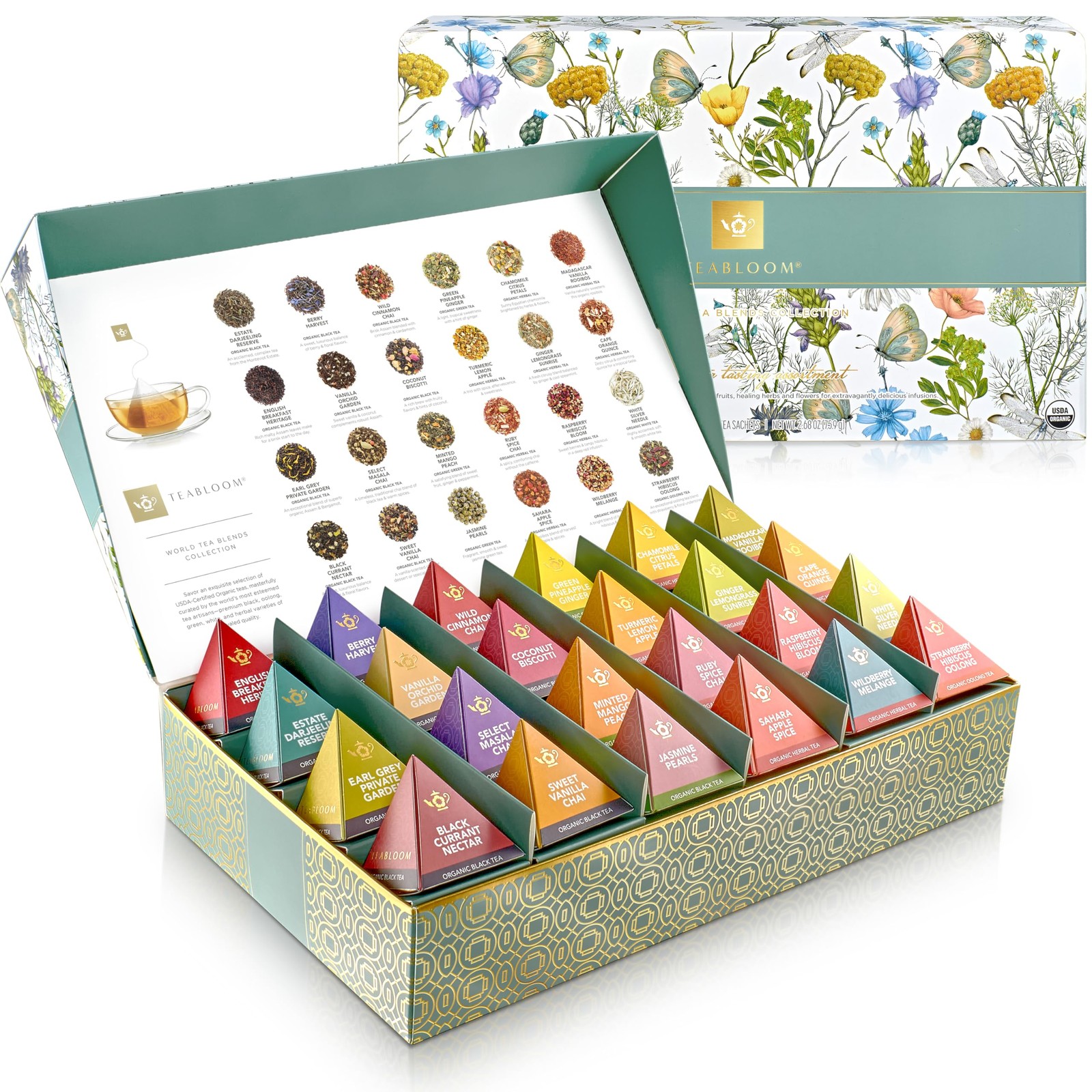 Teabloom – Worlds Finest Pyramid Tea Collection, 24 Varieties of USDA Certifi…