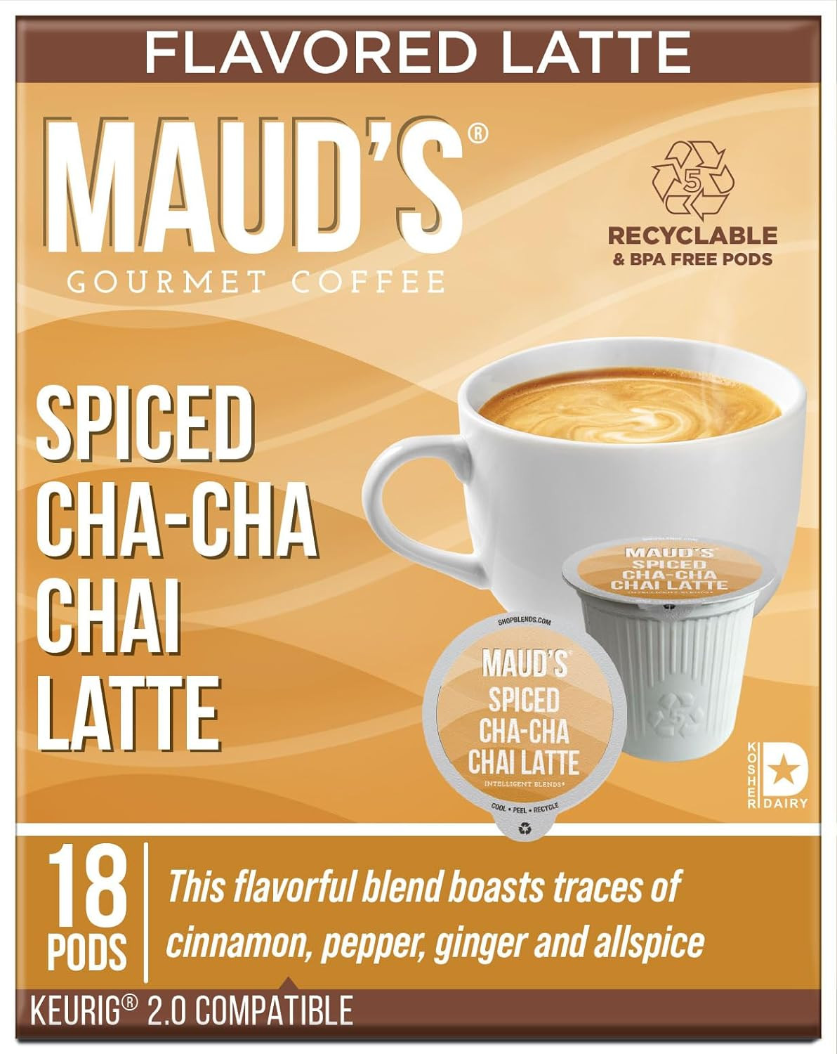 Spiced Chai Tea Latte, 18Ct. Solar Energy Produced Recyclable Single Serve Tea P