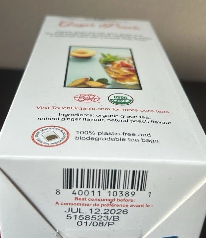 Touch Organic Ginger Peach Green Tea Bags, 40 Bags 2.5 oz Exp 07/26