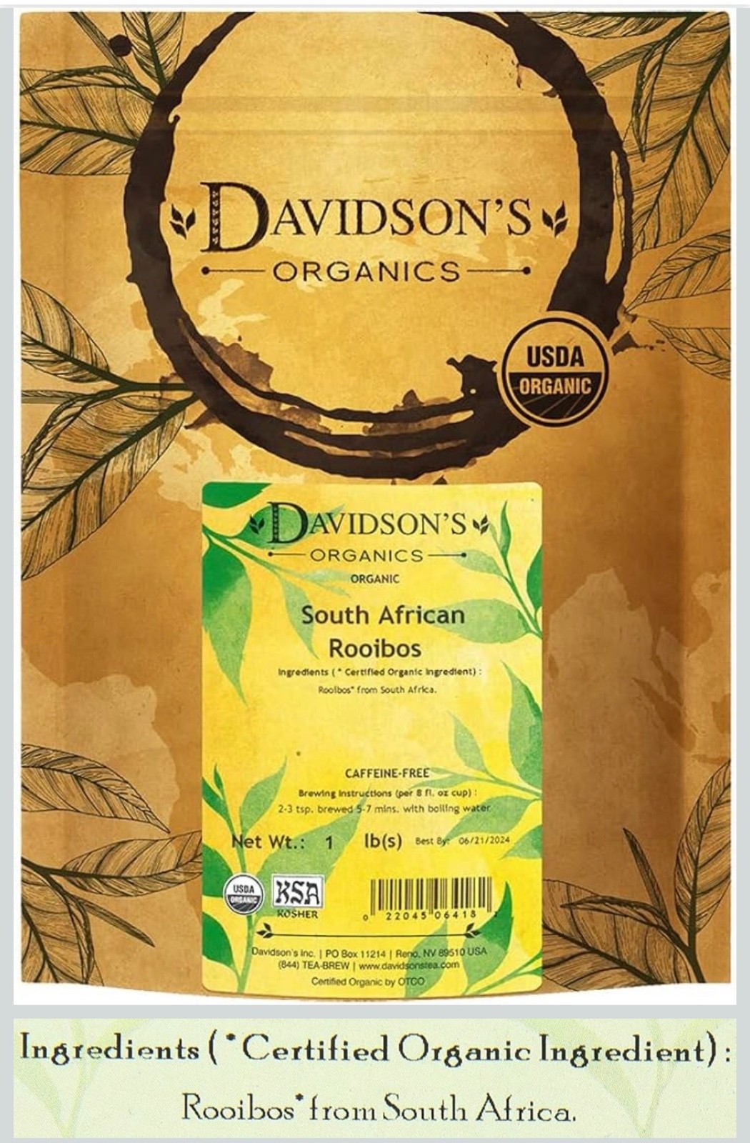 Davidson’s Organics, South African Rooibos, Loose 16 Ounce (Pack of 1), Red