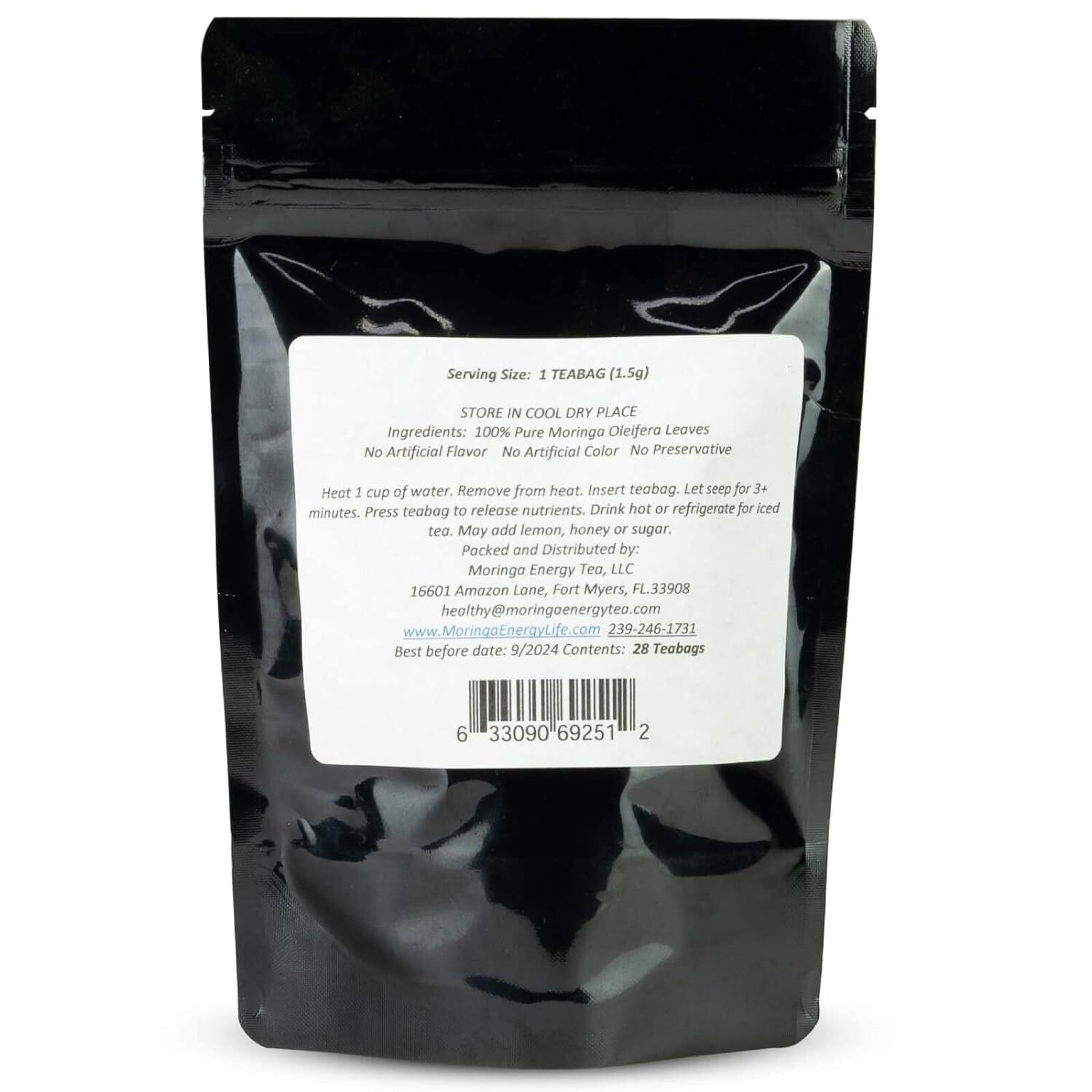 Moringa Energy Tea Bags, 93 Nutrients in Superfood Tea of Moringa Leaf, 28 teas