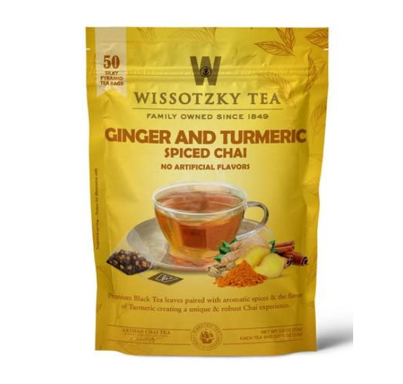 Wissotzky Tea Ginger Turmeric Spiced Chai – Pack of 50 Tea Bags in Zip Bag
