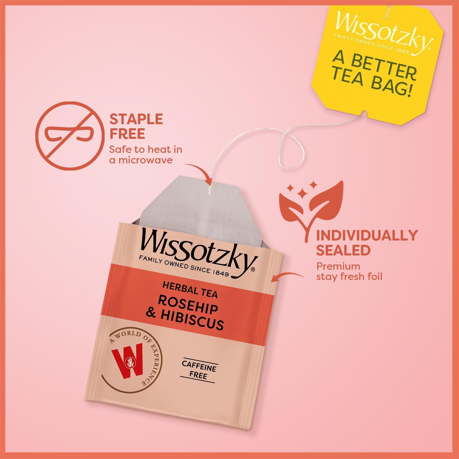 Rosehip Hibiscus Herbal Tea – Caffeine-Free Immune Boost 3 Pack, 60 Bags