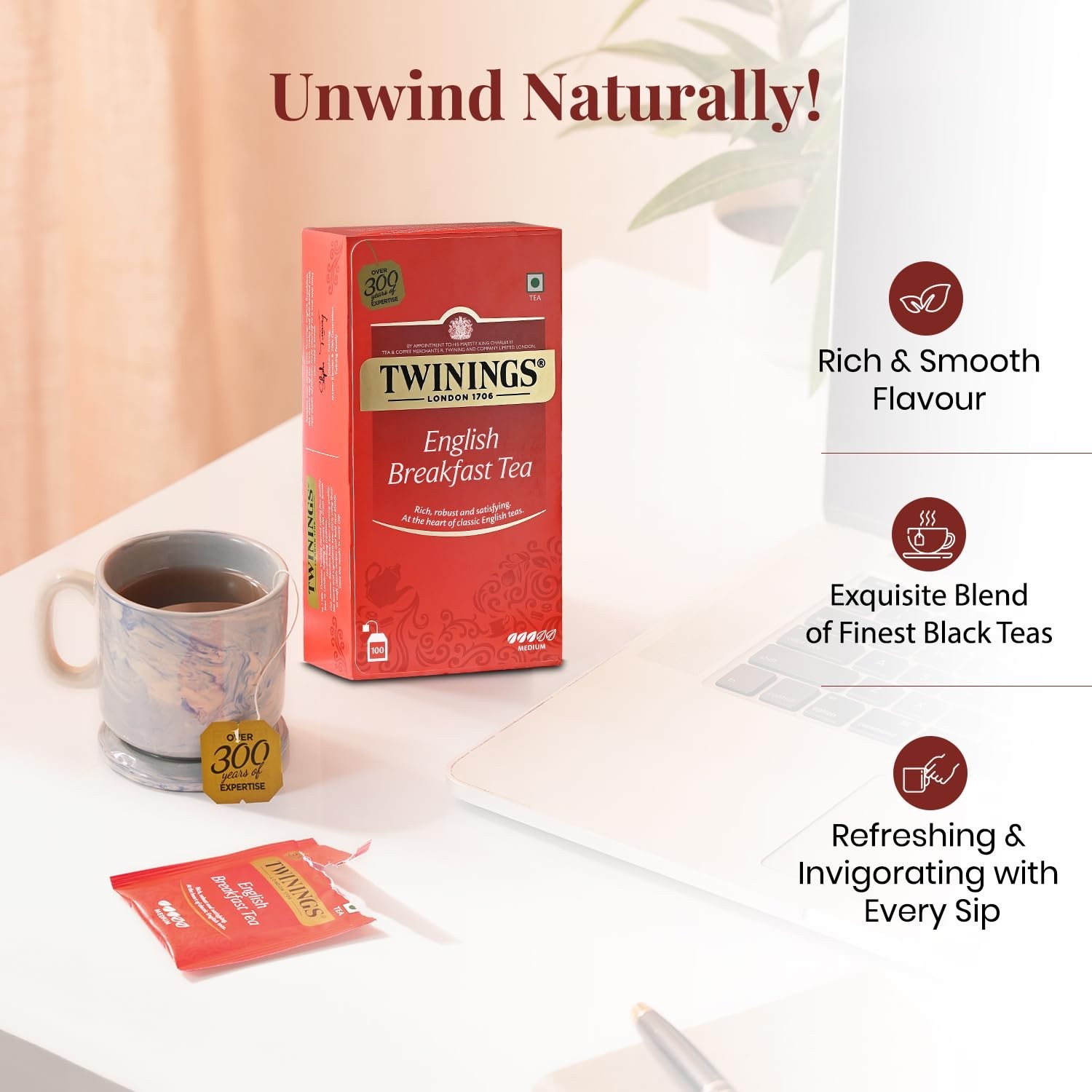 Twinings English Breakfast Tea, 100 Tea Bags LONG EXPIRY