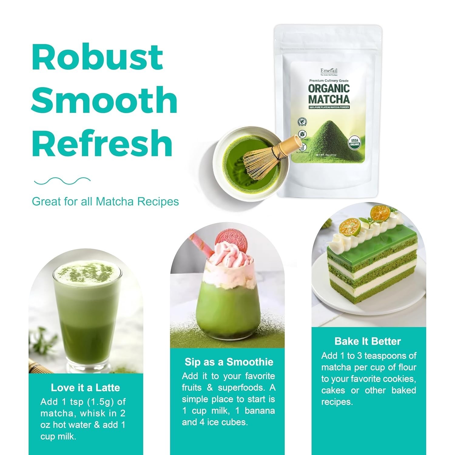 Emerail Organic Premium Culinary Grade Matcha Powder – 2.5oz – 06/30/26